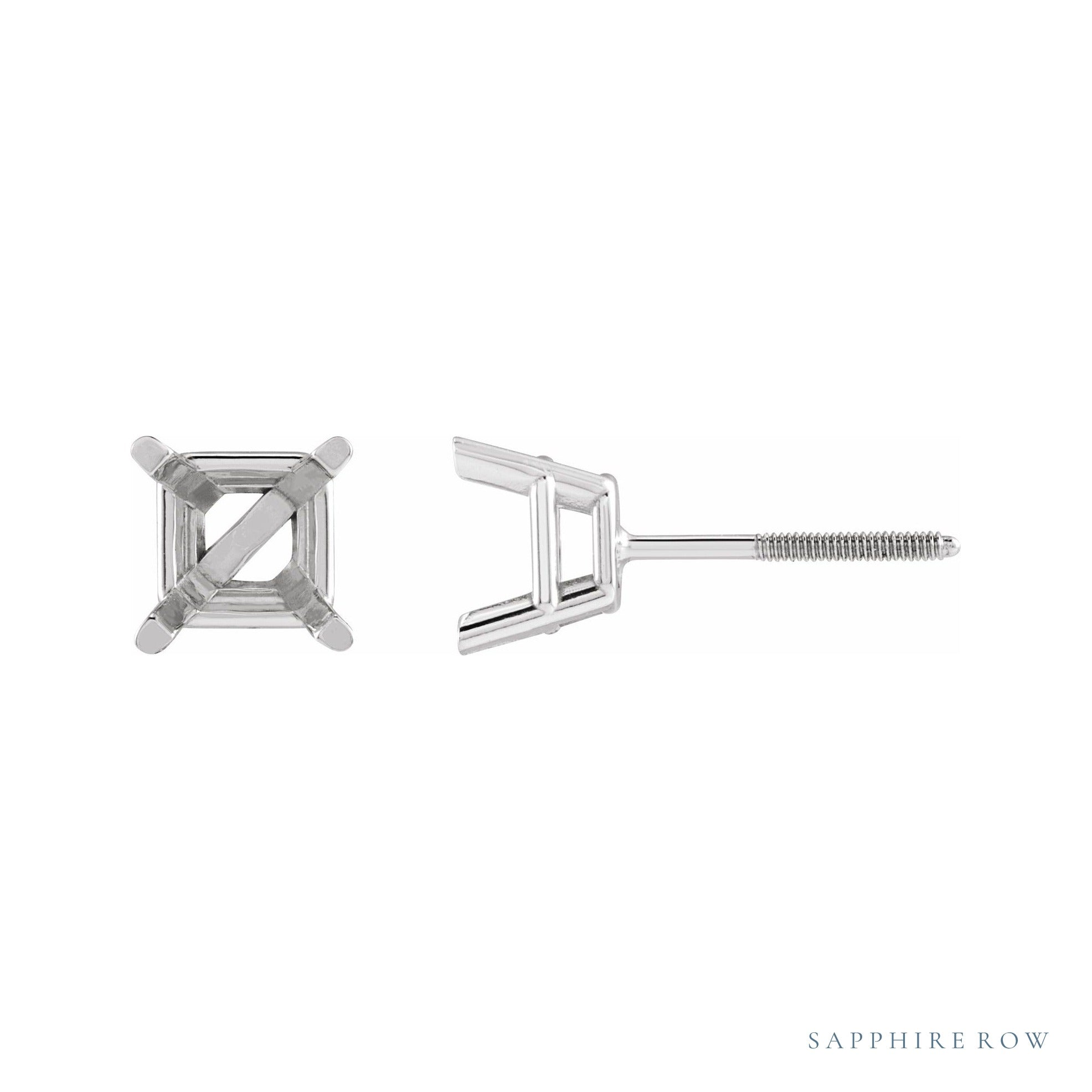 Sapphire Row Square 4-Prong Lightweight Stud Earrings setting in 14K White Gold, shown with a center stone (sold separately)