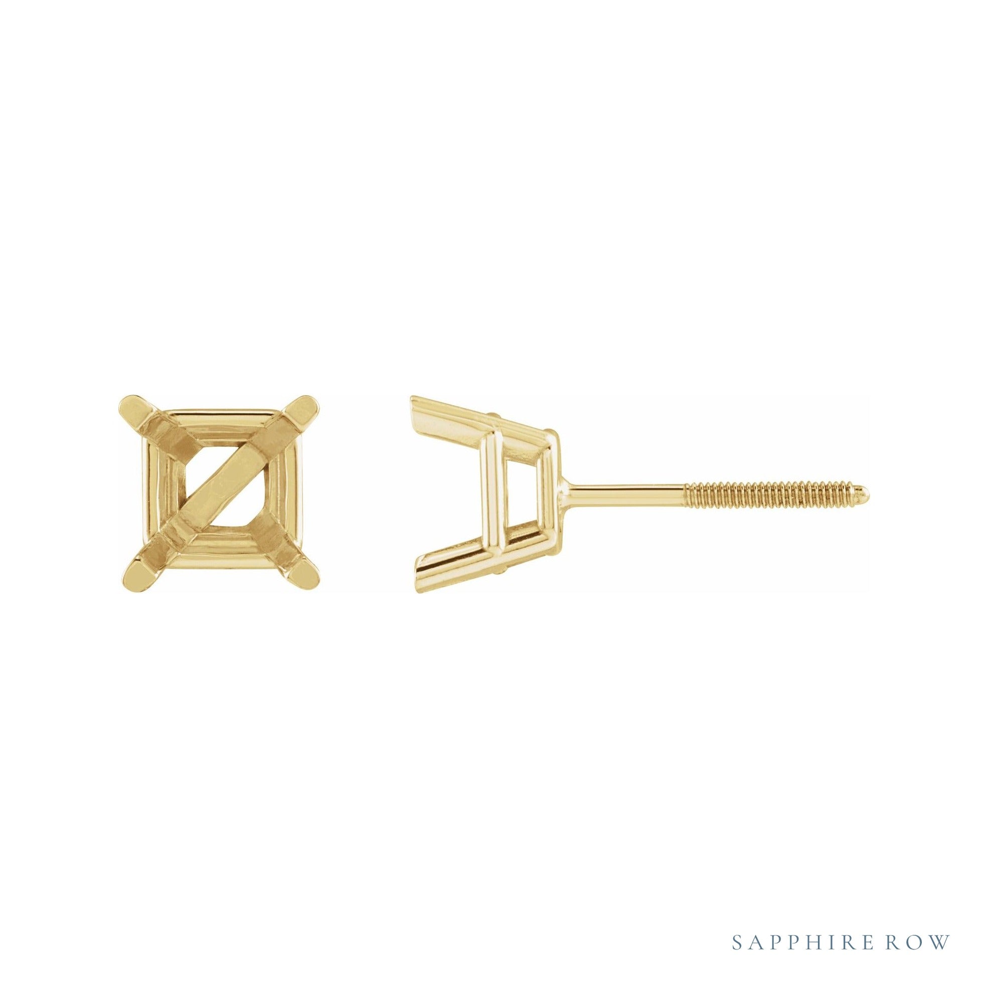 Sapphire Row Square 4-Prong Lightweight Stud Earrings setting in 14K Yellow Gold, shown with a center stone (sold separately)