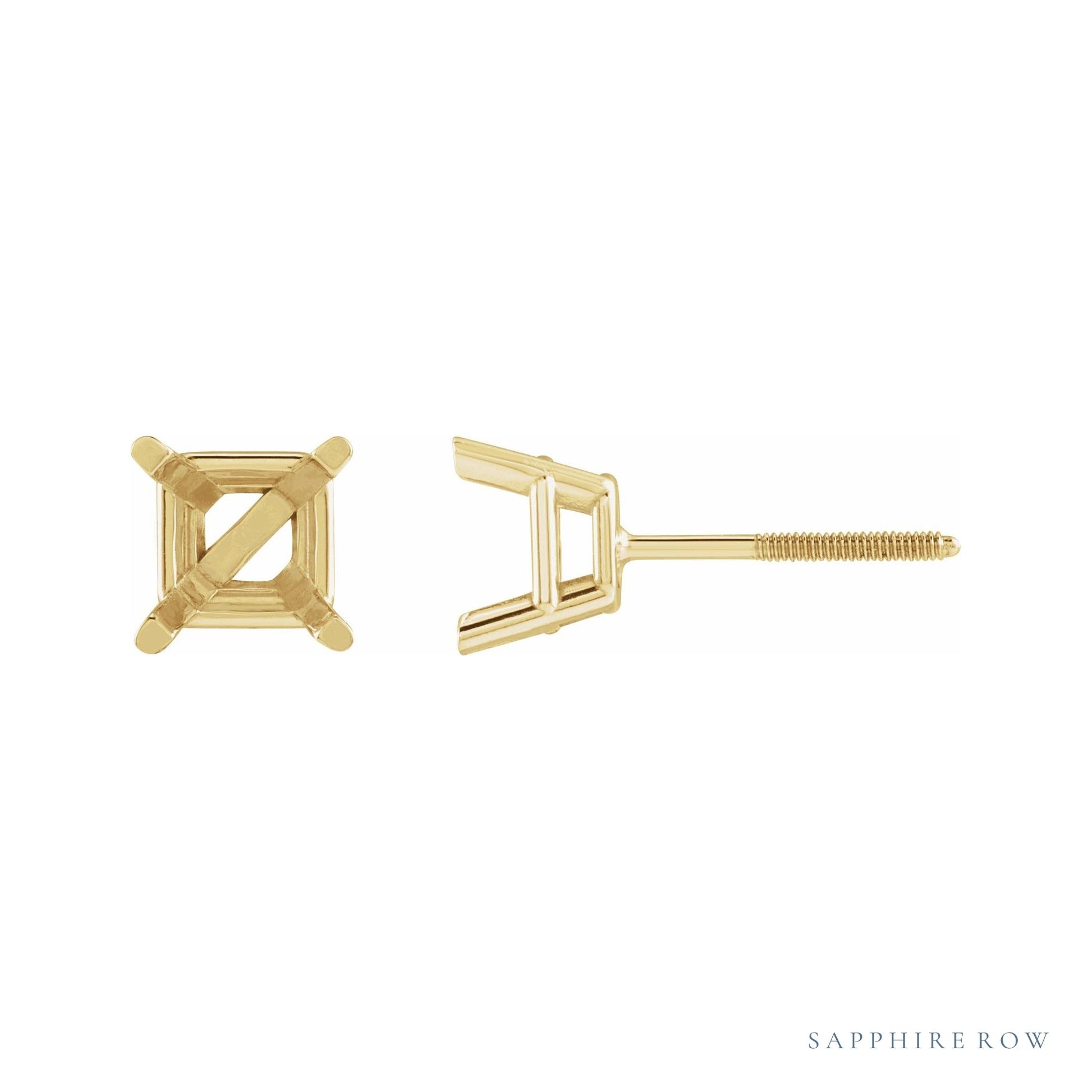 Sapphire Row Square 4-Prong Lightweight Stud Earrings setting in 14K Yellow Gold, shown with a center stone (sold separately)
