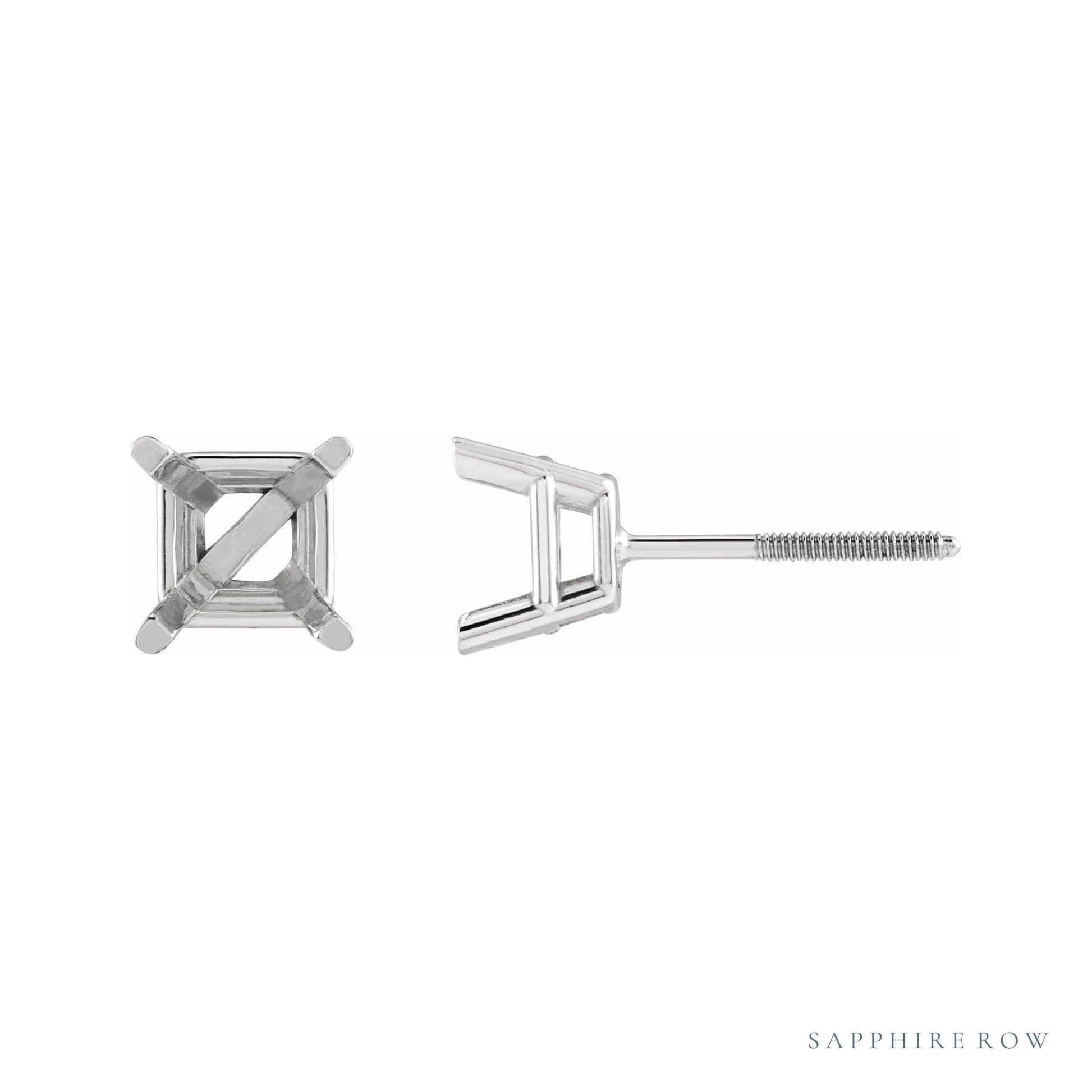 Sapphire Row Square 4-Prong Lightweight Stud Earrings setting in Platinum, shown with a center stone (sold separately)