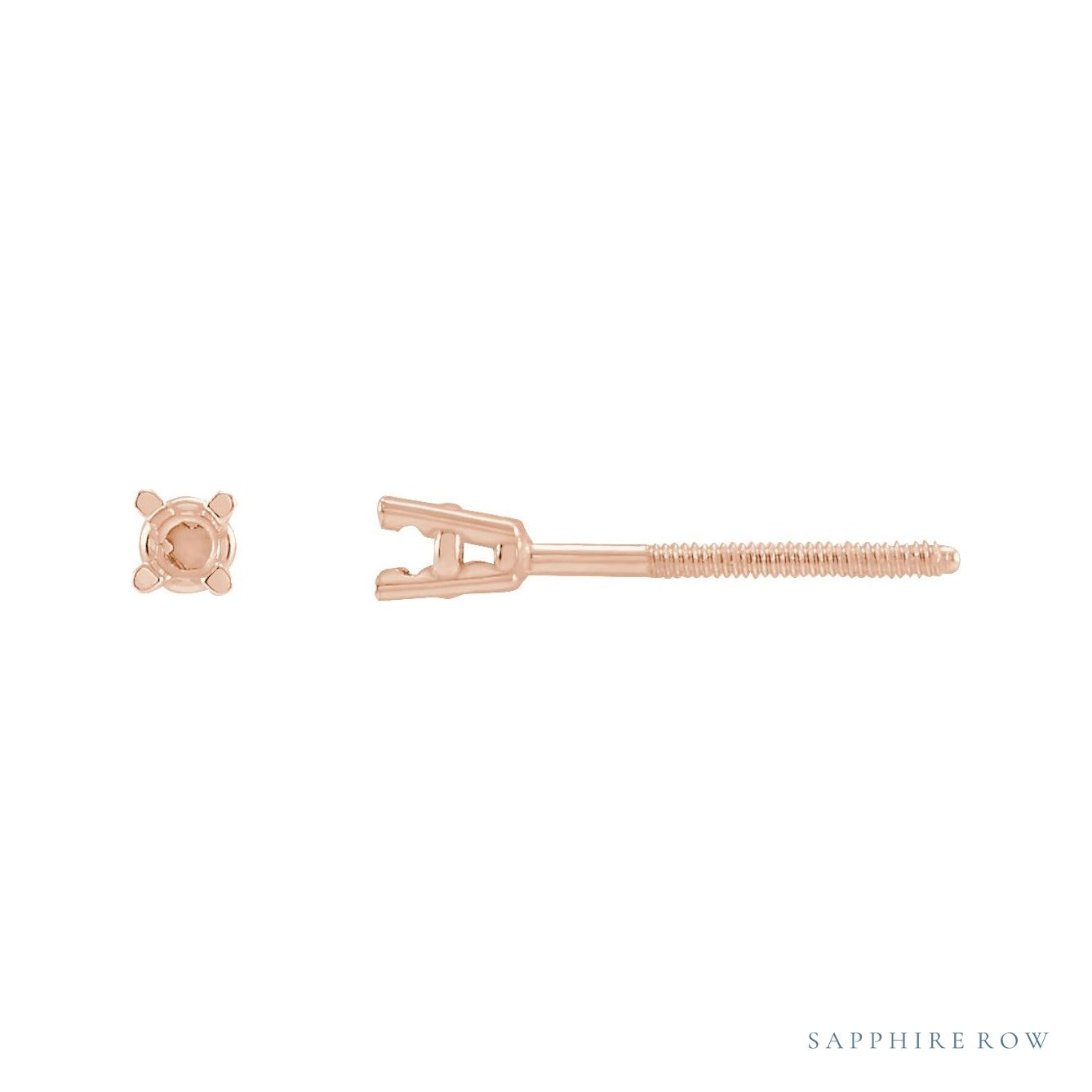 Sapphire Row Round 4-Prong Pre-Notched Stud Earrings setting in 14K Rose Gold, shown with a center stone (sold separately)