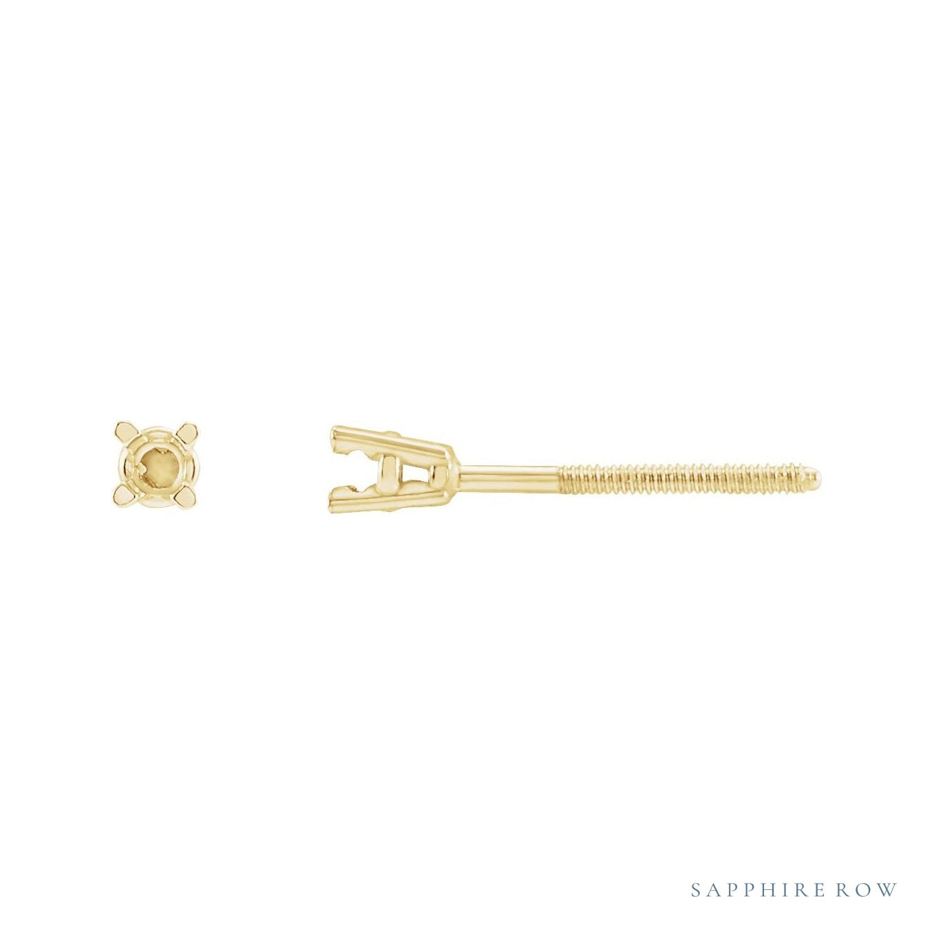 Sapphire Row Round 4-Prong Pre-Notched Stud Earrings setting in 14K Yellow Gold, shown with a center stone (sold separately)