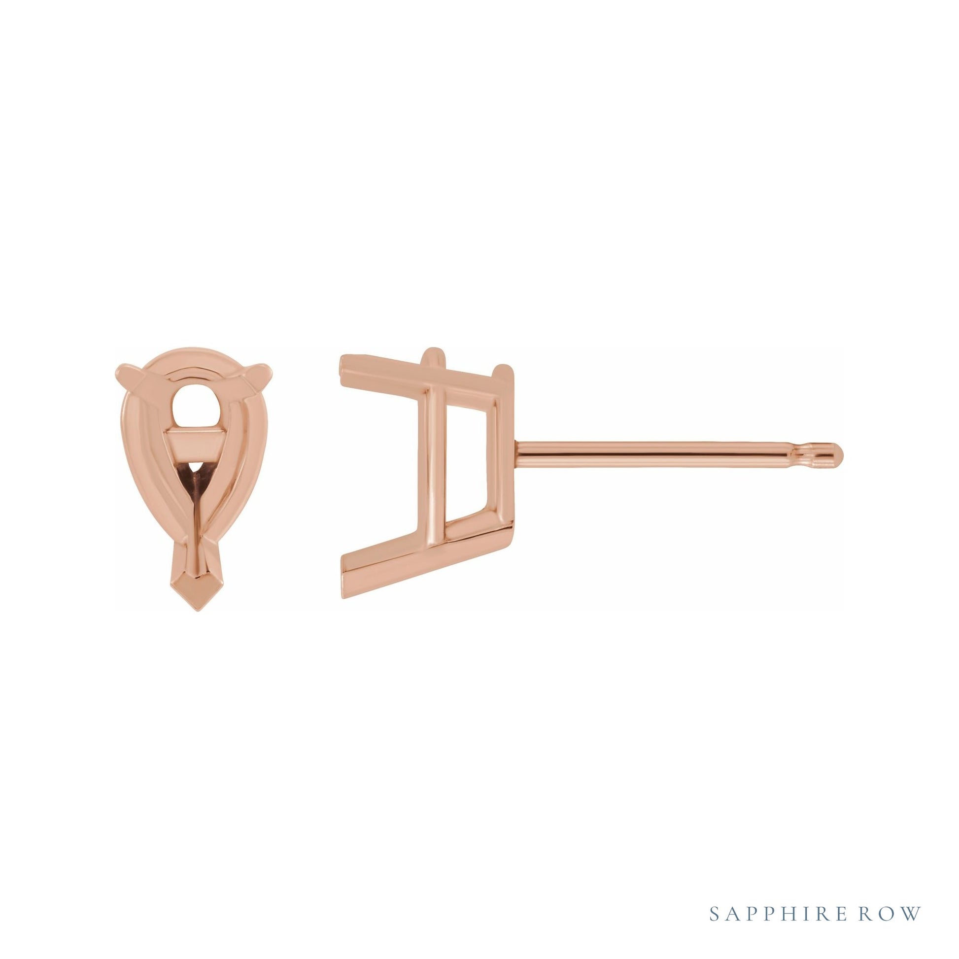 Sapphire Row Pear 3-Prong V-End Stud Earrings setting in 14K Rose Gold, shown with a center stone (sold separately)
