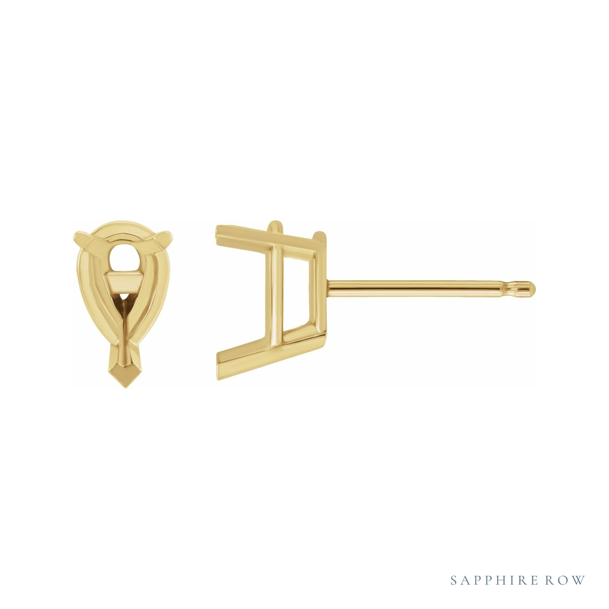 Sapphire Row Pear 3-Prong V-End Stud Earrings setting in 14K Yellow Gold, shown with a center stone (sold separately)