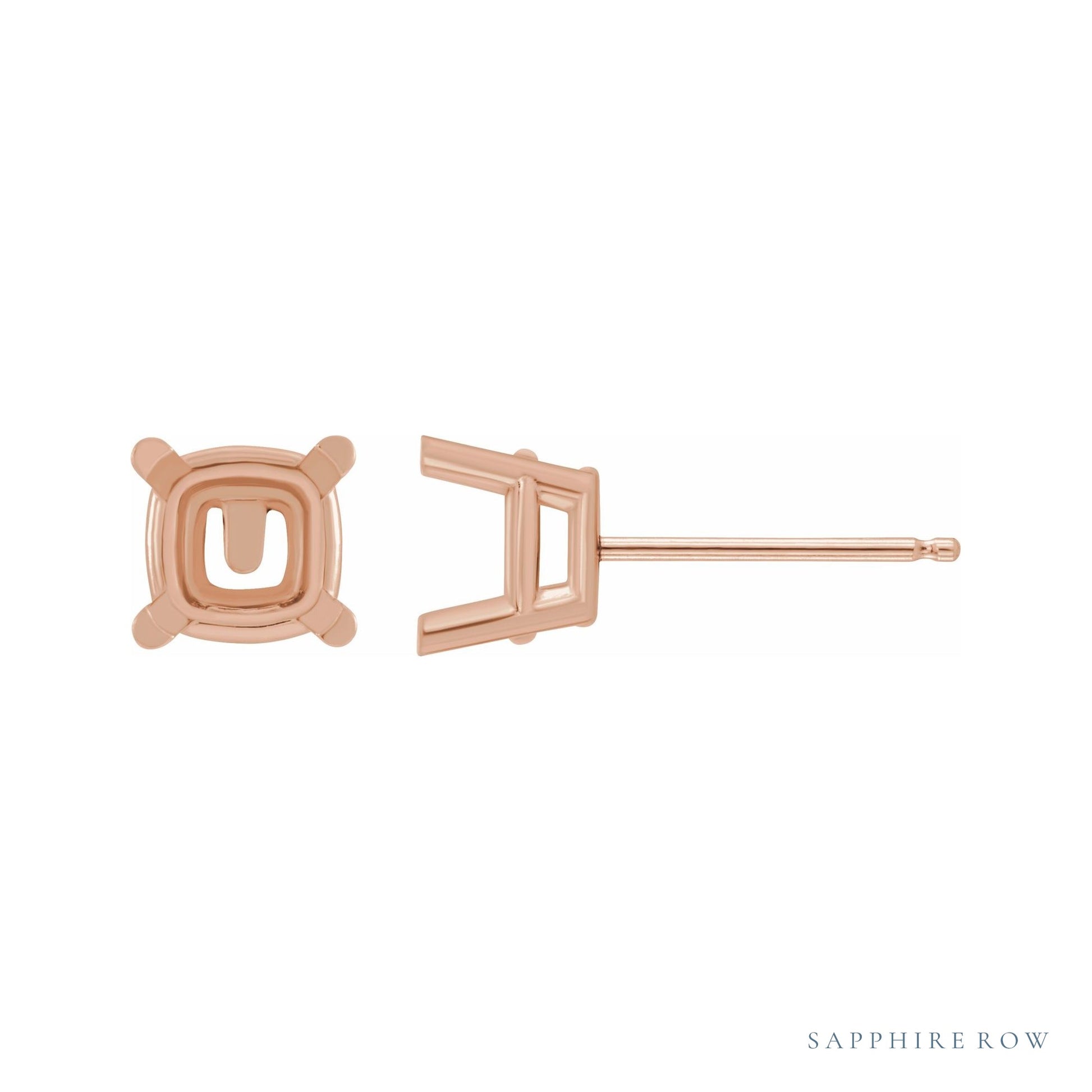 Sapphire Row Cushion 4-Prong Stud Earrings setting in 14K Rose Gold, shown with a center stone (sold separately)