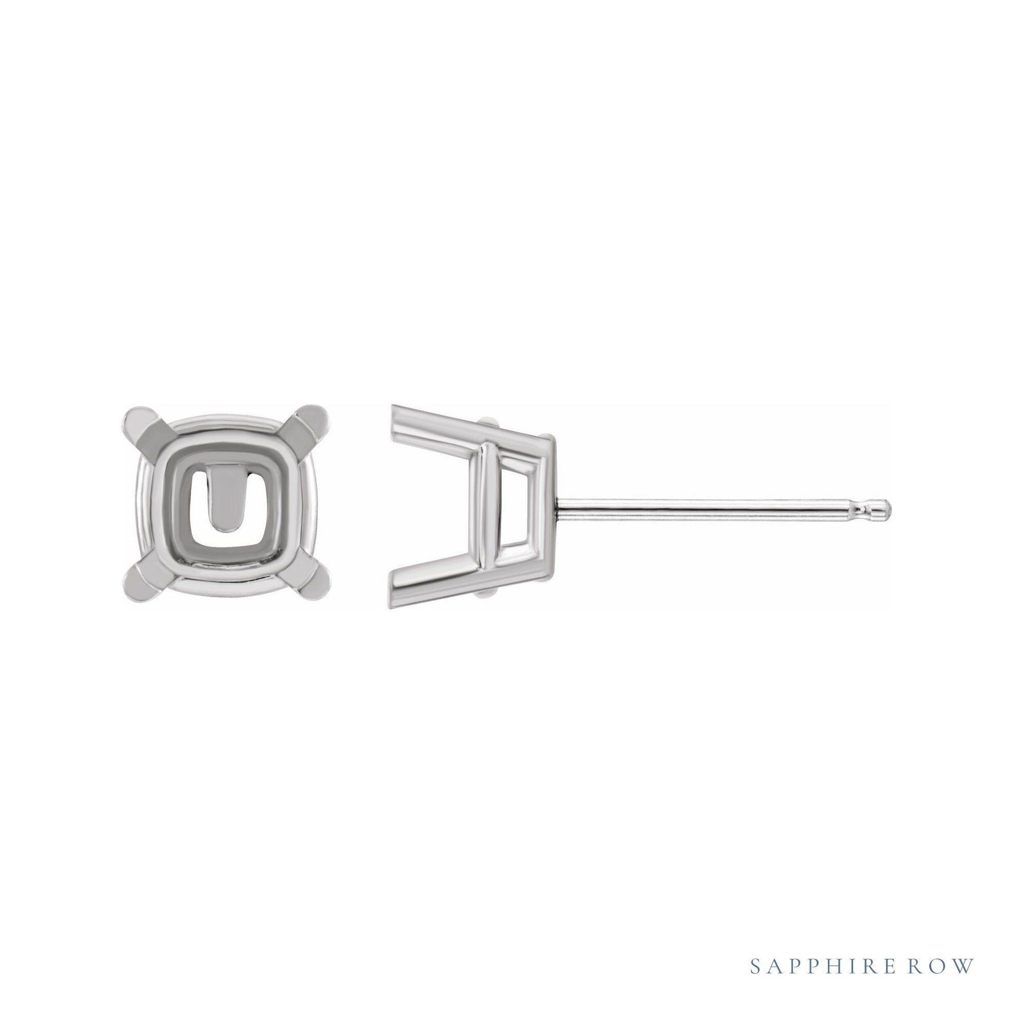 Sapphire Row Cushion 4-Prong Stud Earrings setting in 14K White Gold, shown with a center stone (sold separately)