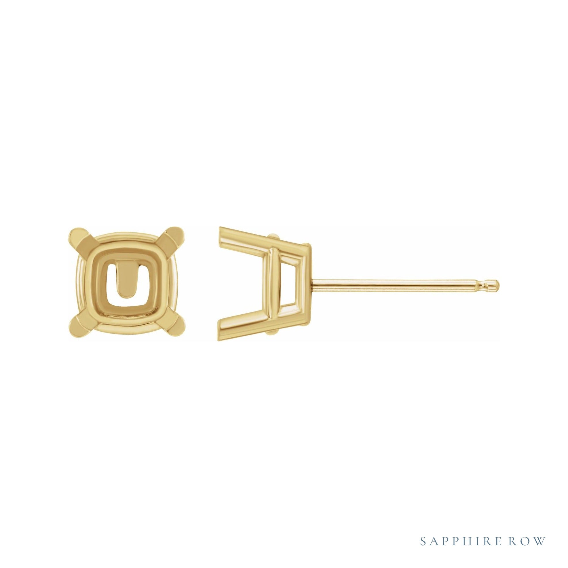 Sapphire Row Cushion 4-Prong Stud Earrings setting in 14K Yellow Gold, shown with a center stone (sold separately)