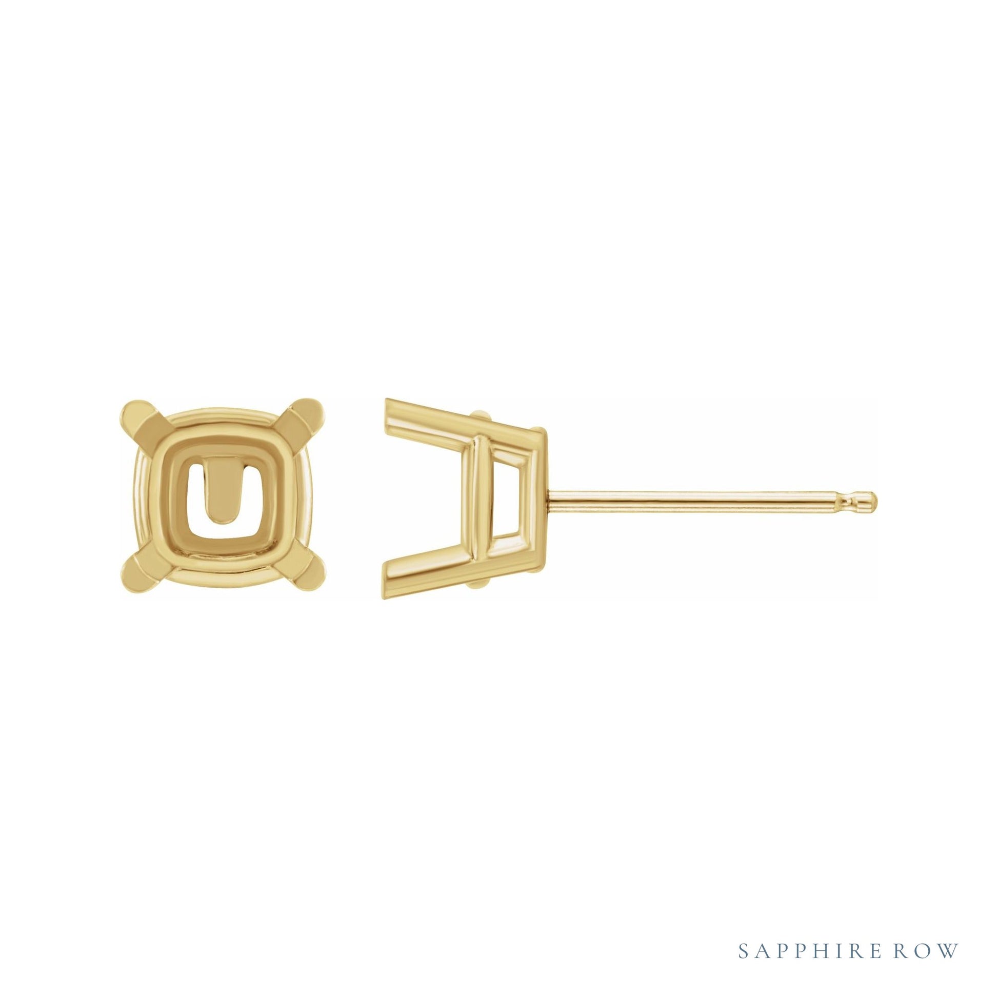 Sapphire Row Cushion 4-Prong Stud Earrings setting in 14K Yellow Gold, shown with a center stone (sold separately)