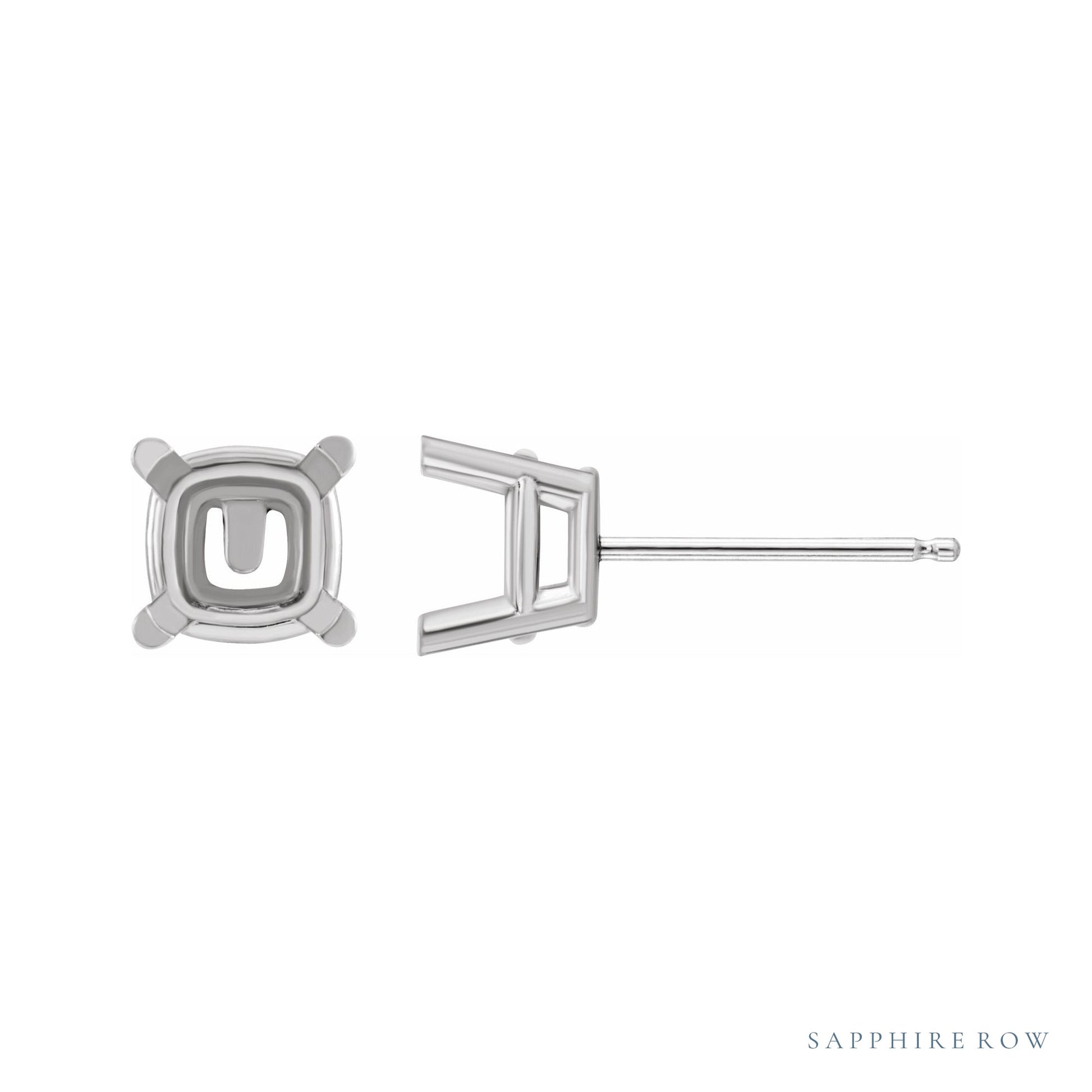 Sapphire Row Cushion 4-Prong Stud Earrings setting in Platinum, shown with a center stone (sold separately)