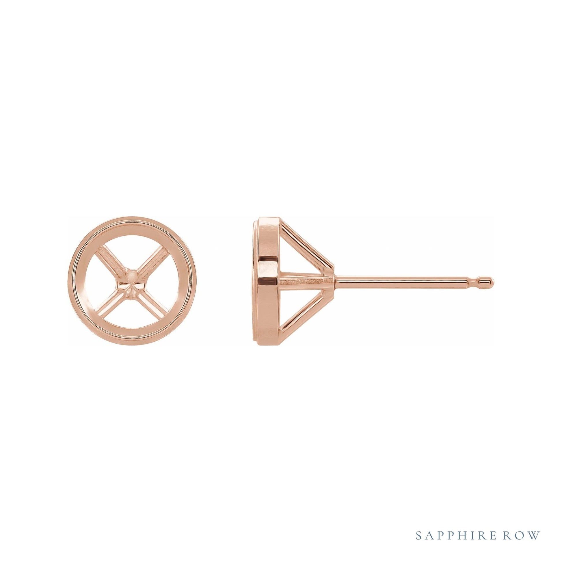 Sapphire Row Round Bezel-Set Cocktail-Style Stud Earrings setting in 14K Rose Gold, shown with a center stone (sold separately)