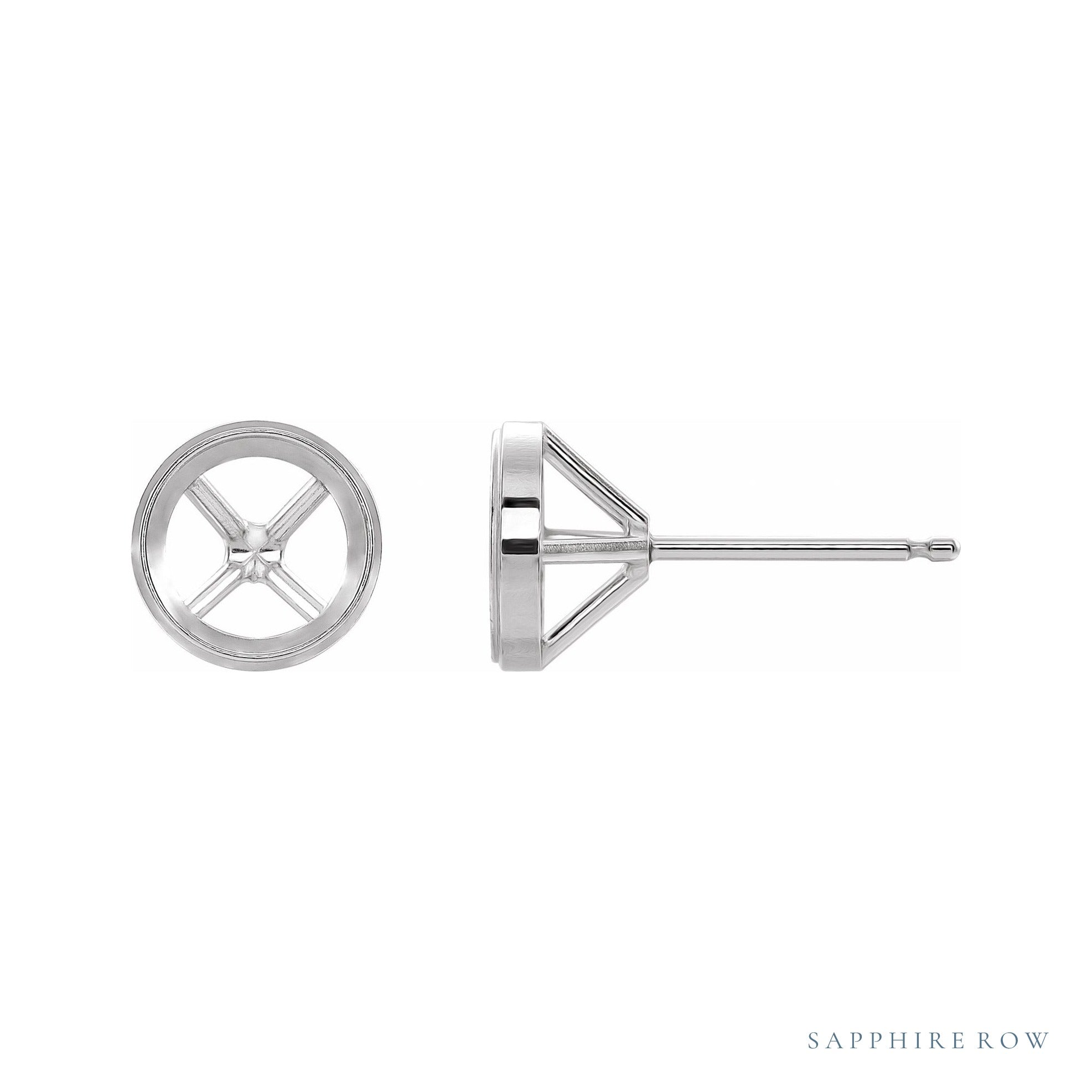 Sapphire Row Round Bezel-Set Cocktail-Style Stud Earrings setting in 14K White Gold, shown with a center stone (sold separately)