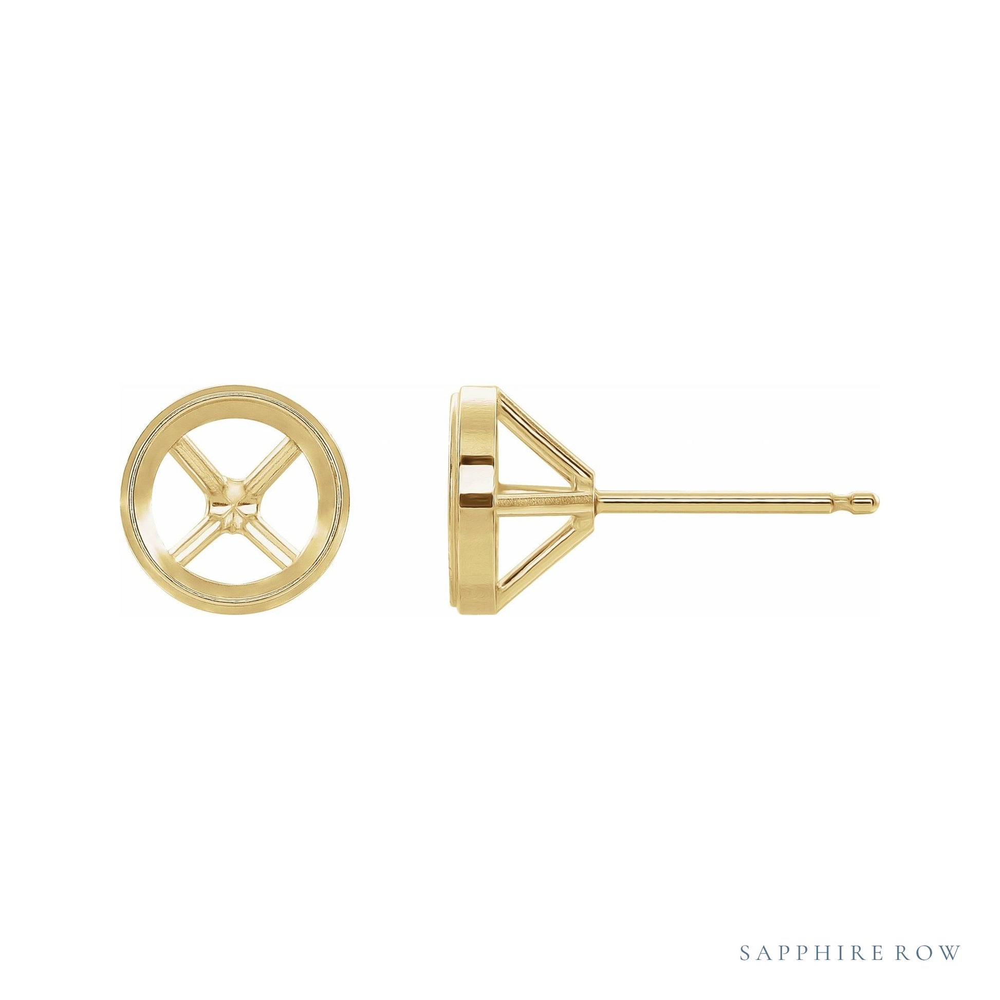 Sapphire Row Round Bezel-Set Cocktail-Style Stud Earrings setting in 14K Yellow Gold, shown with a center stone (sold separately)