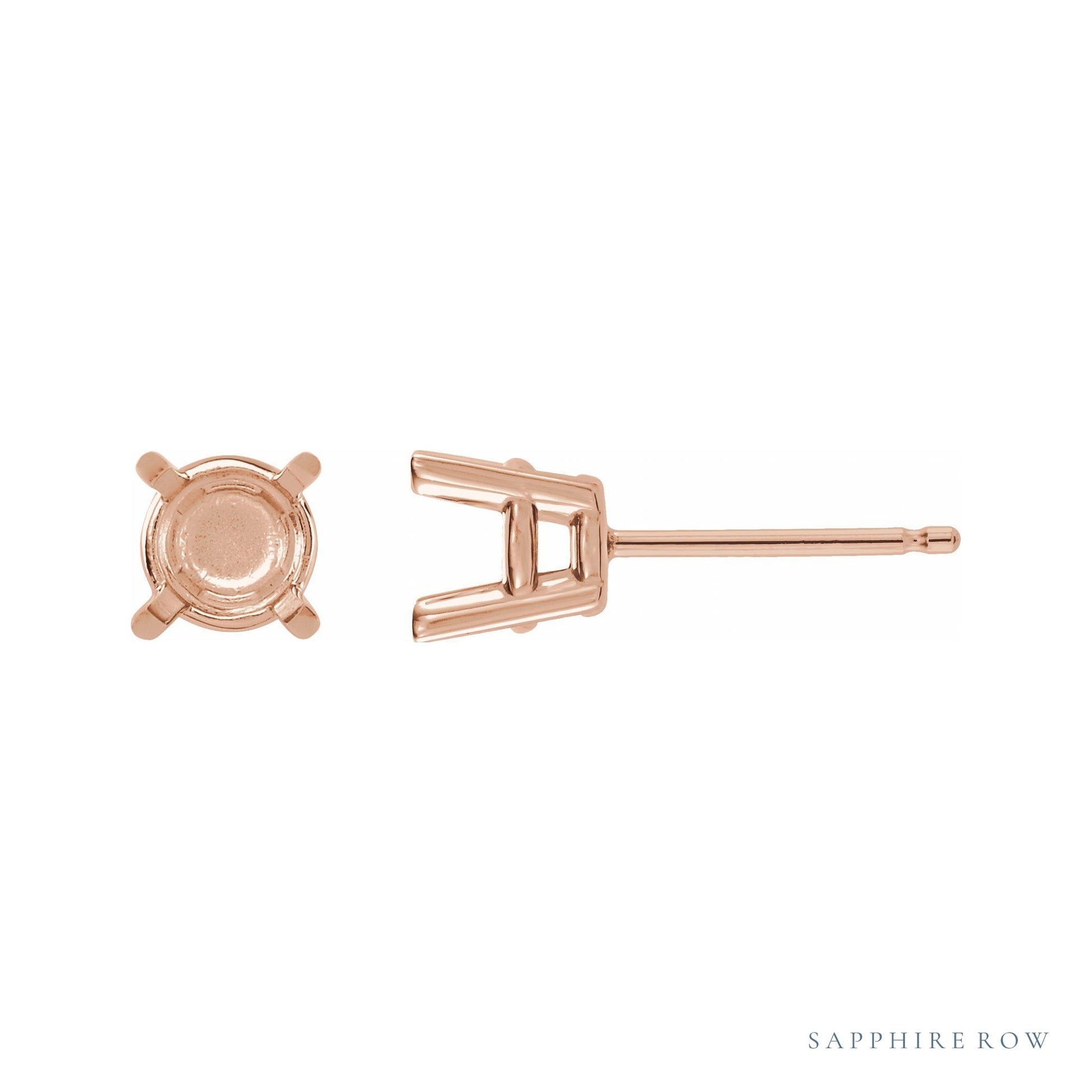 Sapphire Row Round 4-Prong Stud Earrings setting in 14K Rose Gold, shown with a center stone (sold separately)