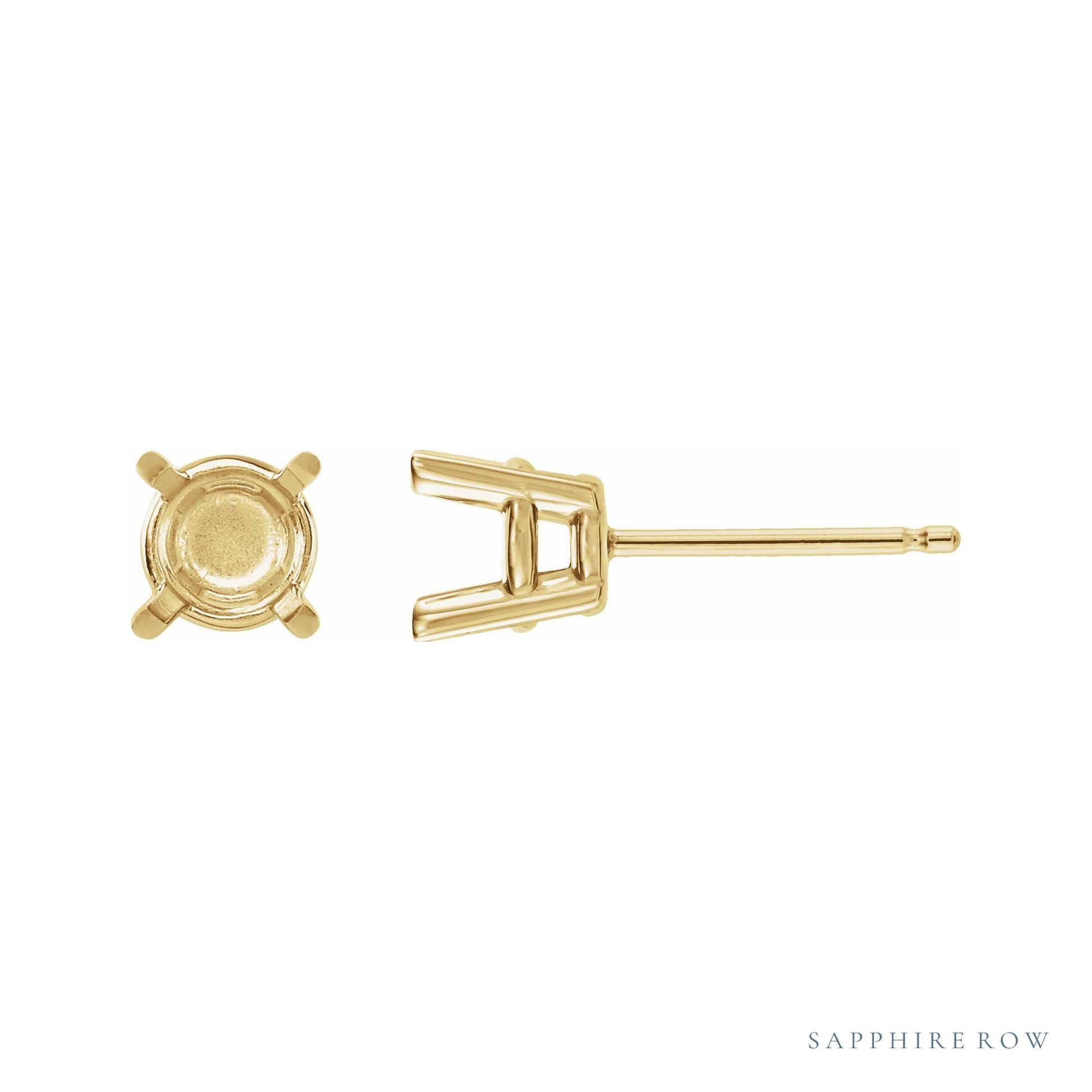 Sapphire Row Round 4-Prong Stud Earrings setting in 14K Yellow Gold, shown with a center stone (sold separately)