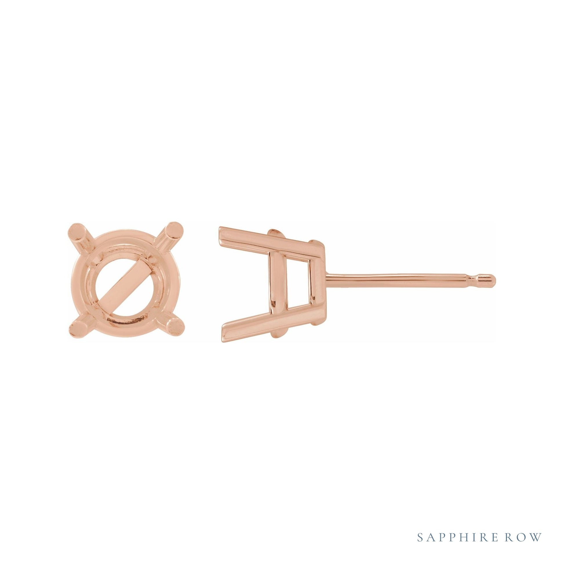 Sapphire Row Round 4-Prong Stud Earrings setting in 14K Rose Gold, shown with a center stone (sold separately)