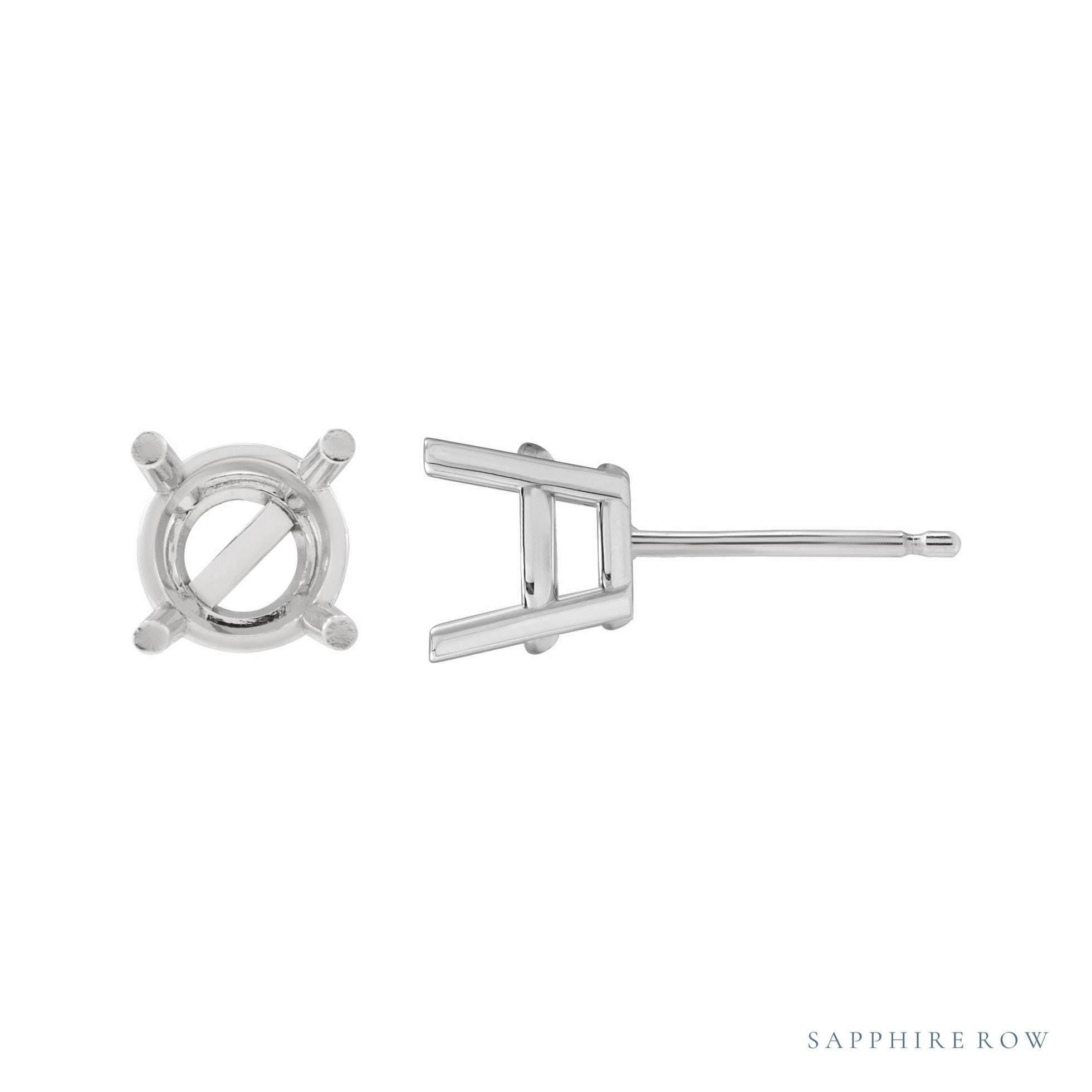 Sapphire Row Round 4-Prong Stud Earrings setting in 14K White Gold, shown with a center stone (sold separately)