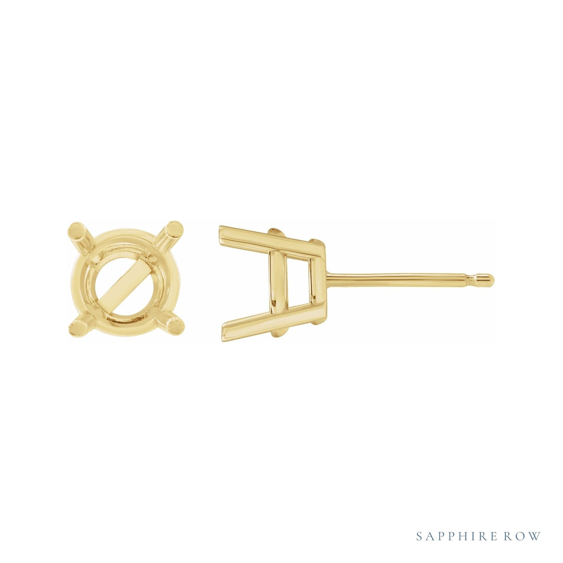 Sapphire Row Round 4-Prong Stud Earrings setting in 14K Yellow Gold, shown with a center stone (sold separately)