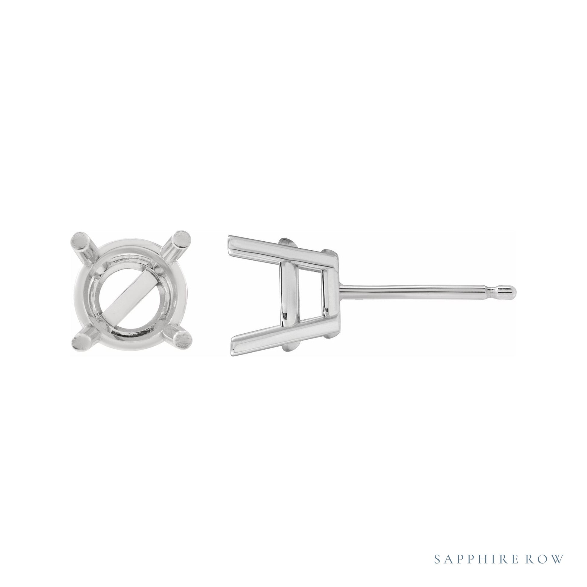 Sapphire Row Round 4-Prong Stud Earrings setting in Platinum, shown with a center stone (sold separately)