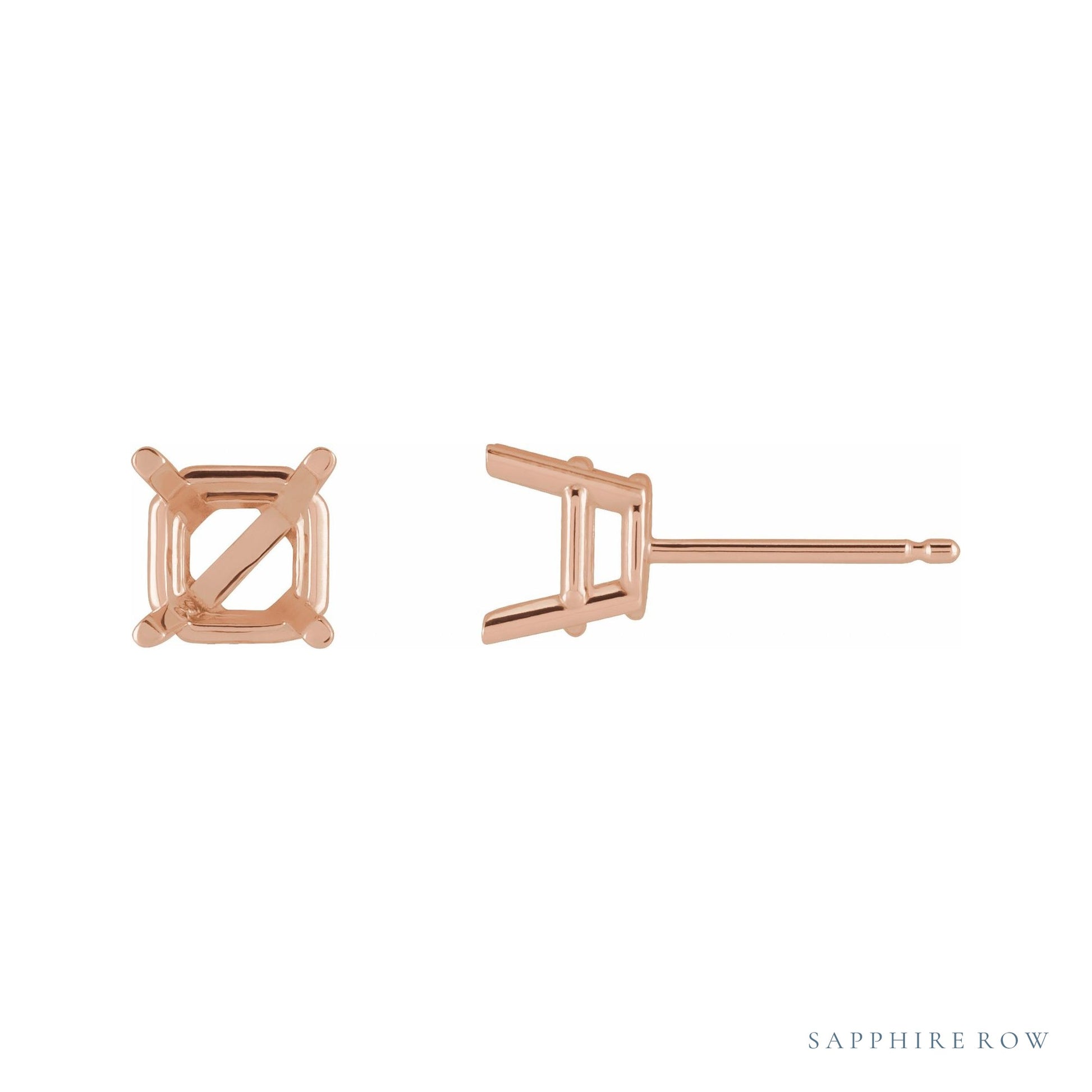 Sapphire Row Asscher 4-Prong Stud Earrings setting in 14K Rose Gold, shown with a center stone (sold separately)