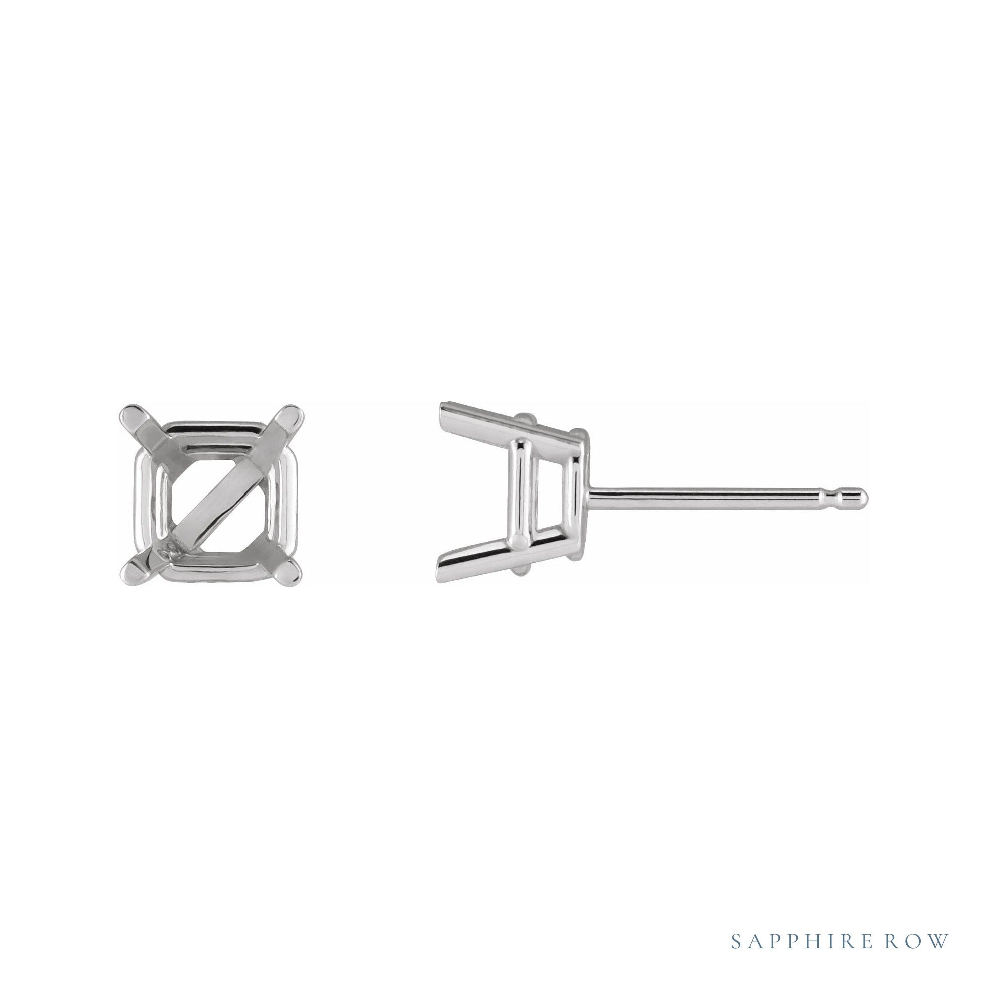 Sapphire Row Asscher 4-Prong Stud Earrings setting in 14K White Gold, shown with a center stone (sold separately)