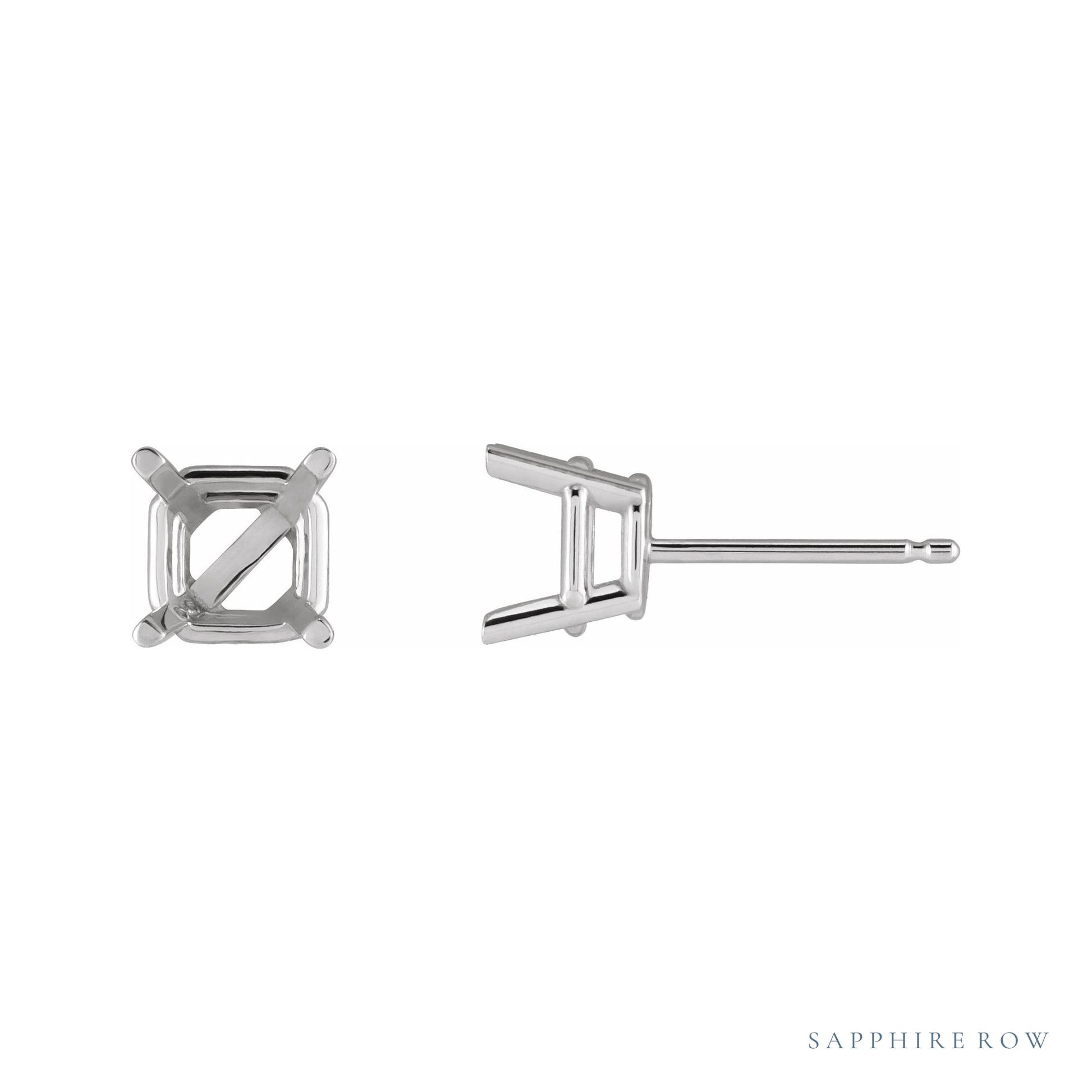 Sapphire Row Asscher 4-Prong Stud Earrings setting in 14K White Gold, shown with a center stone (sold separately)