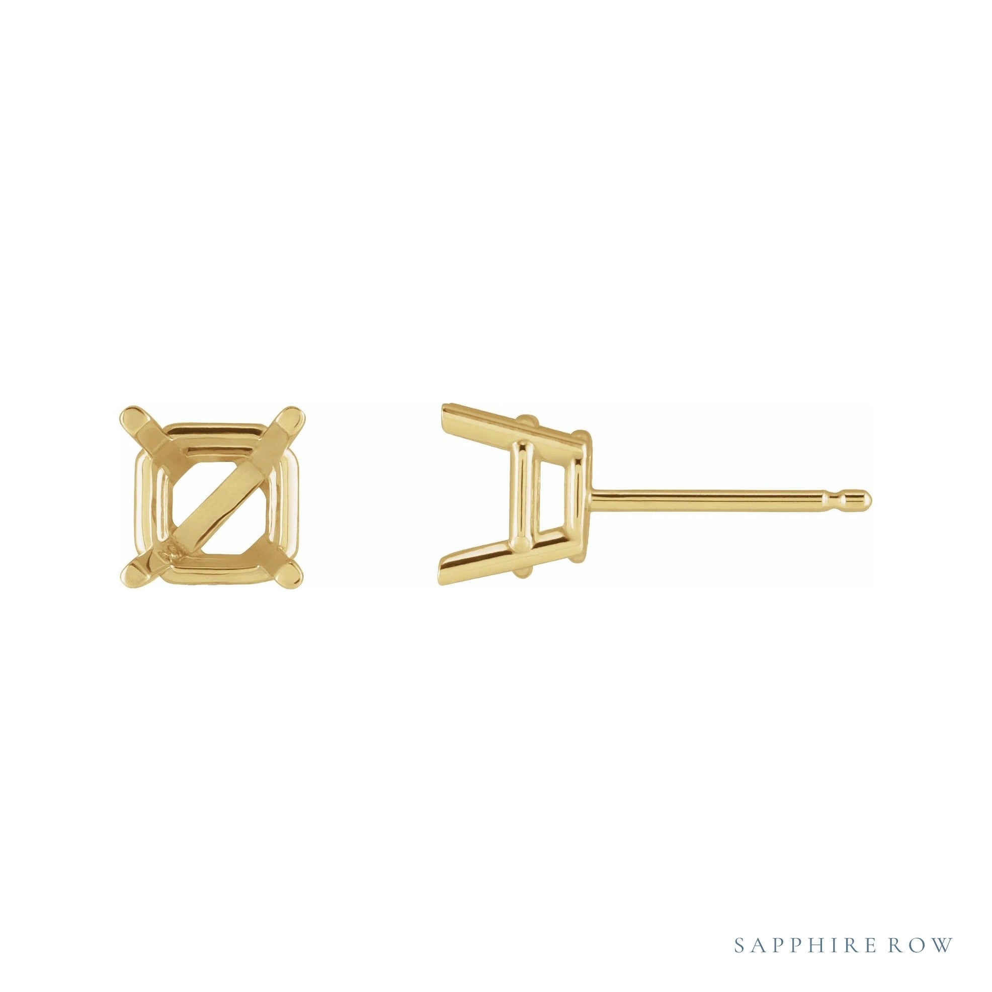 Sapphire Row Asscher 4-Prong Stud Earrings setting in 14K Yellow Gold, shown with a center stone (sold separately)
