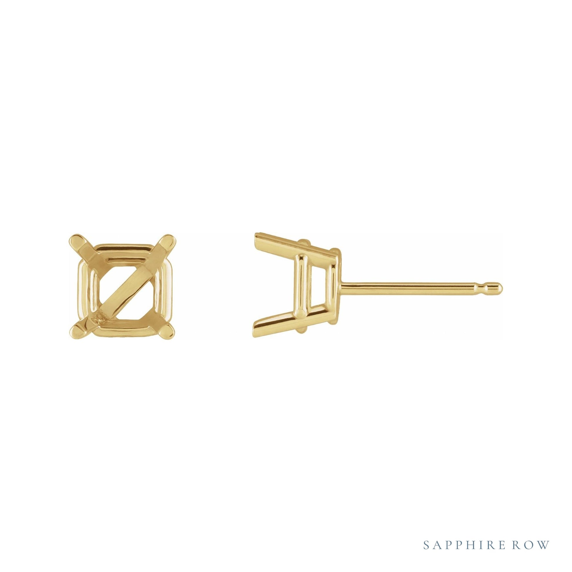 Sapphire Row Asscher 4-Prong Stud Earrings setting in 14K Yellow Gold, shown with a center stone (sold separately)
