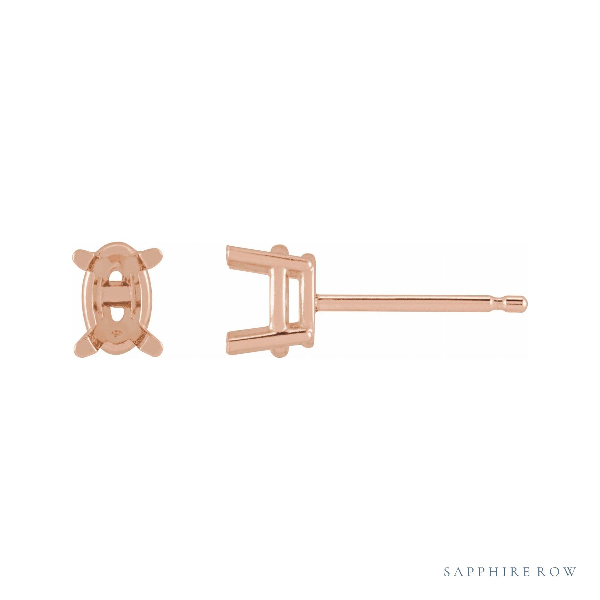 Sapphire Row Oval 4-Prong Stud Earrings setting in 14K Rose Gold, shown with a center stone (sold separately)