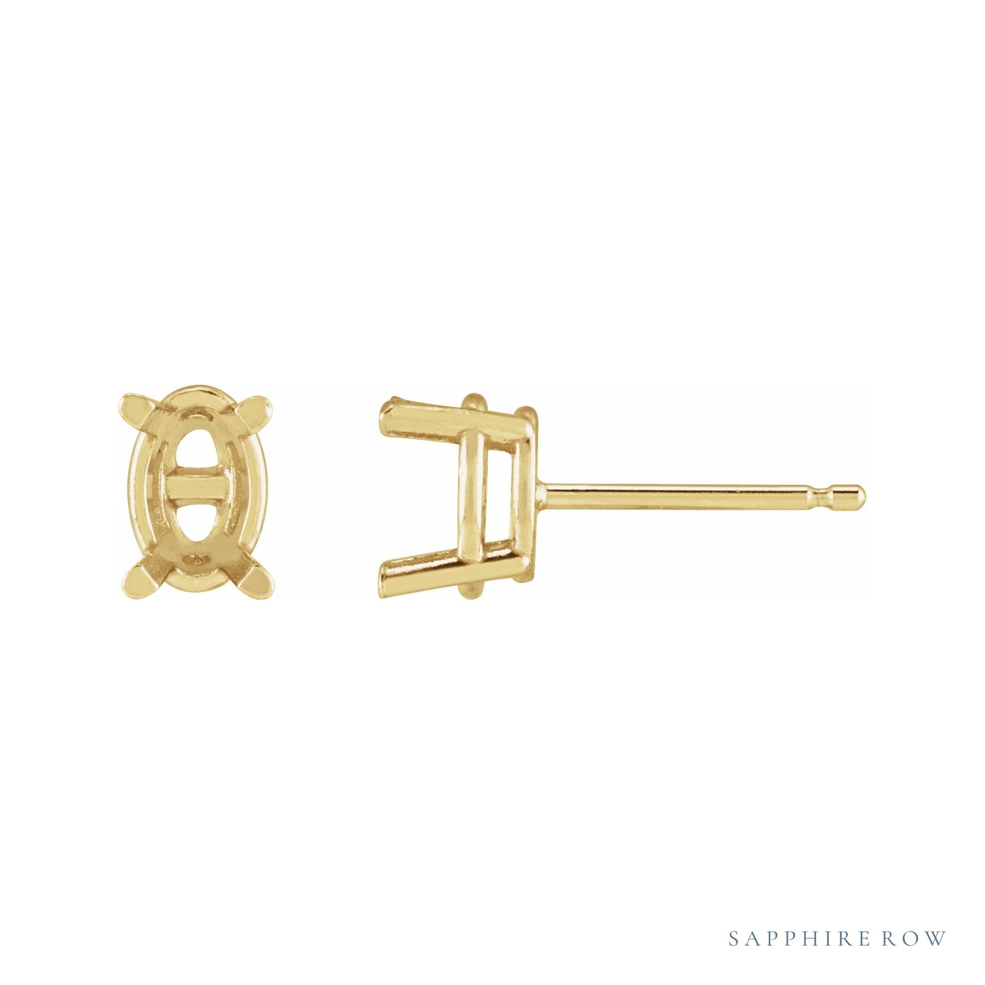 Sapphire Row Oval 4-Prong Stud Earrings setting in 14K Yellow Gold, shown with a center stone (sold separately)