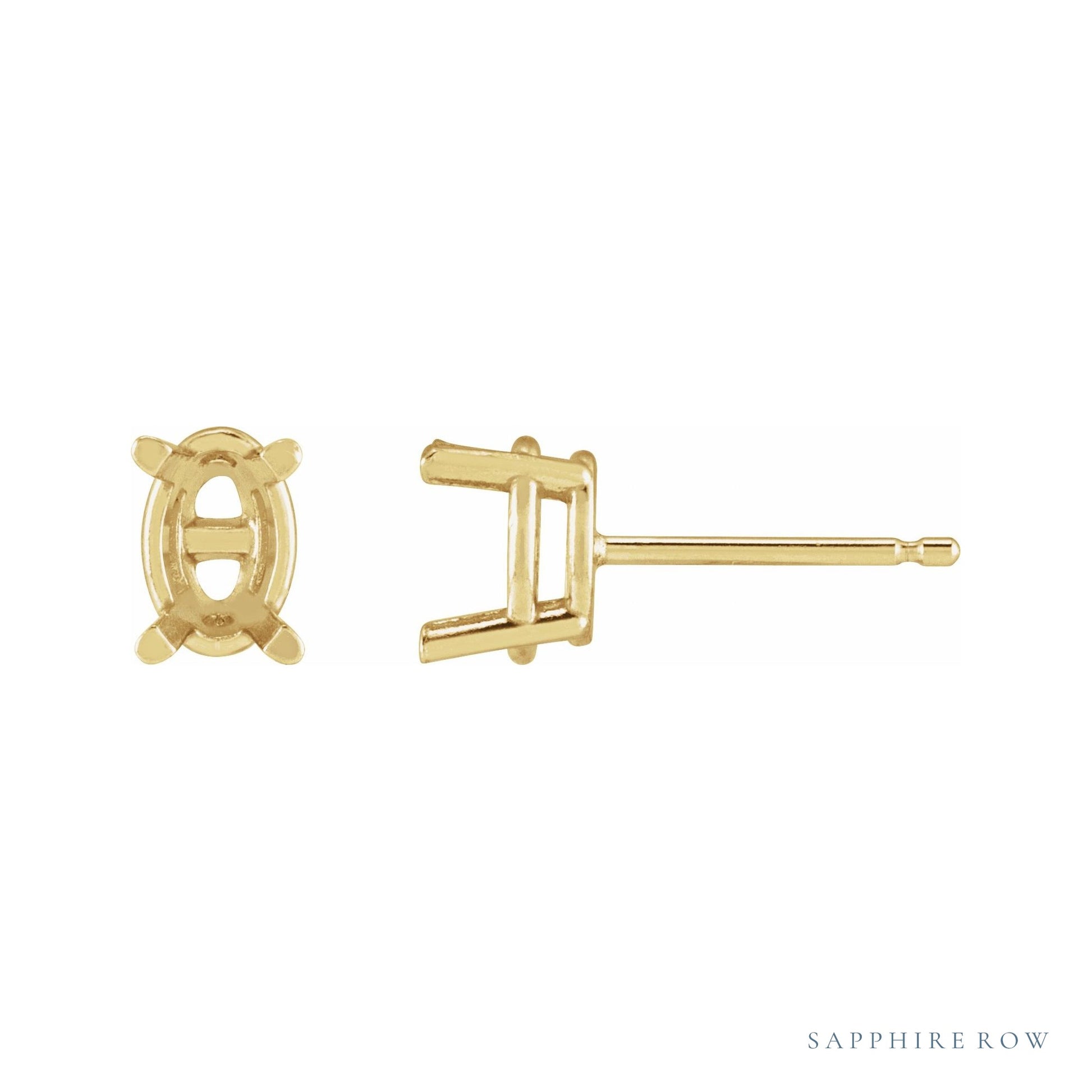 Sapphire Row Oval 4-Prong Stud Earrings setting in 14K Yellow Gold, shown with a center stone (sold separately)