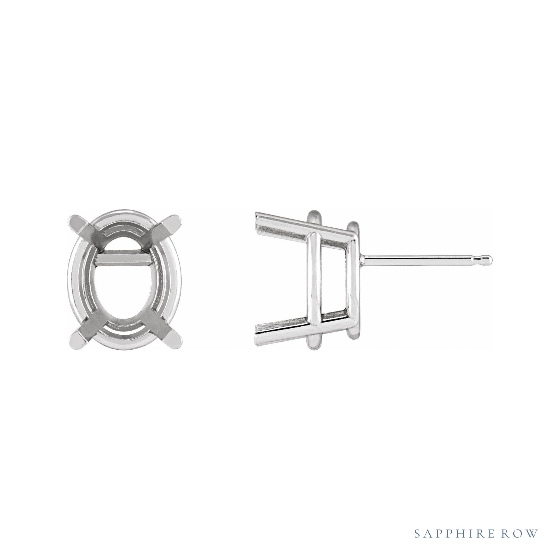 Sapphire Row Oval 4-Prong Stud Earrings setting in Platinum, shown with a center stone (sold separately)