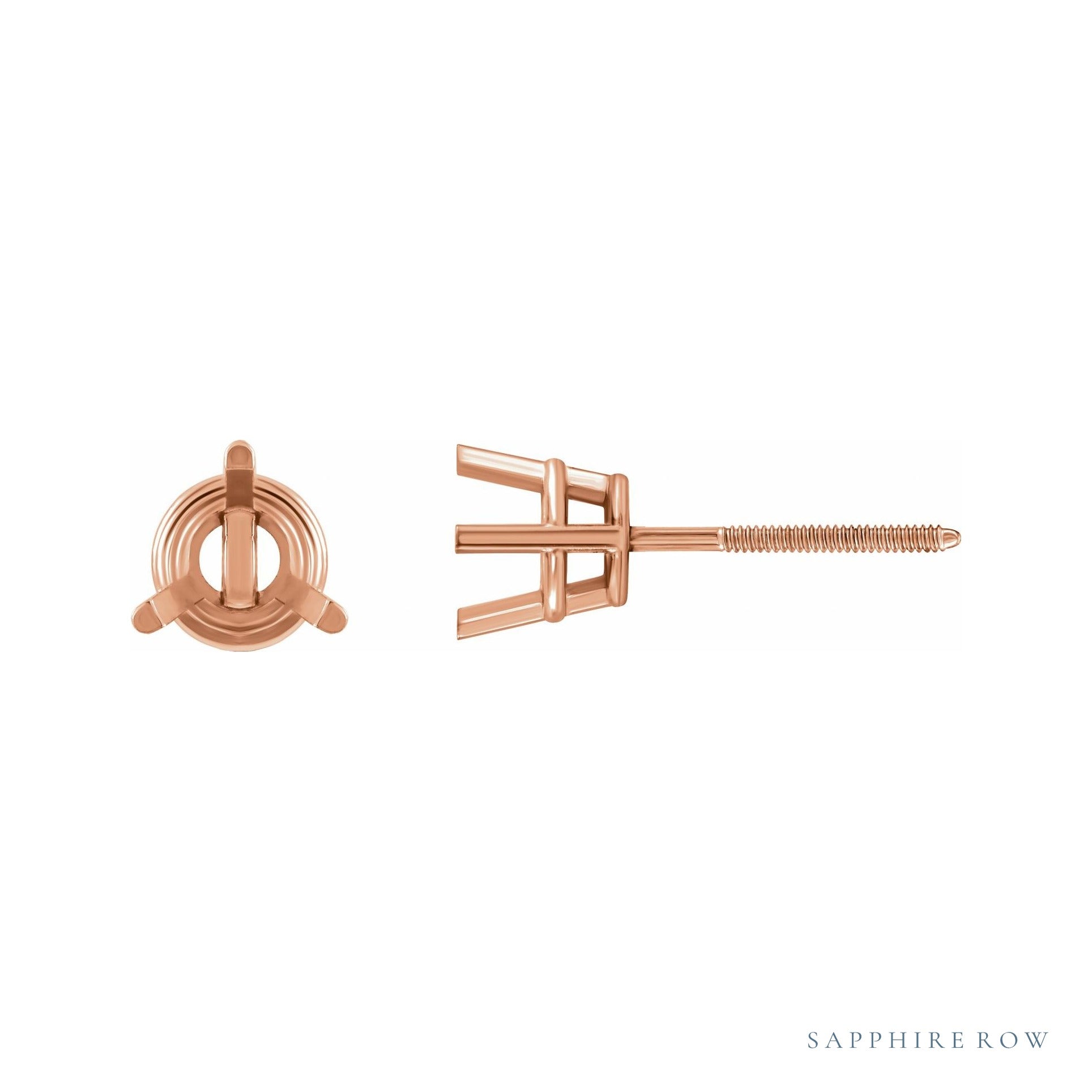 Sapphire Row Round 3-Prong Stud Earrings setting in 14K Rose Gold, shown with a center stone (sold separately)