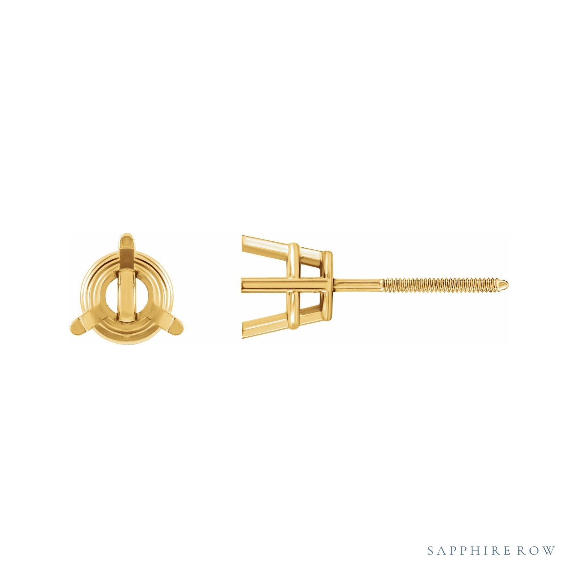 Sapphire Row Round 3-Prong Stud Earrings setting in 14K Yellow Gold, shown with a center stone (sold separately)