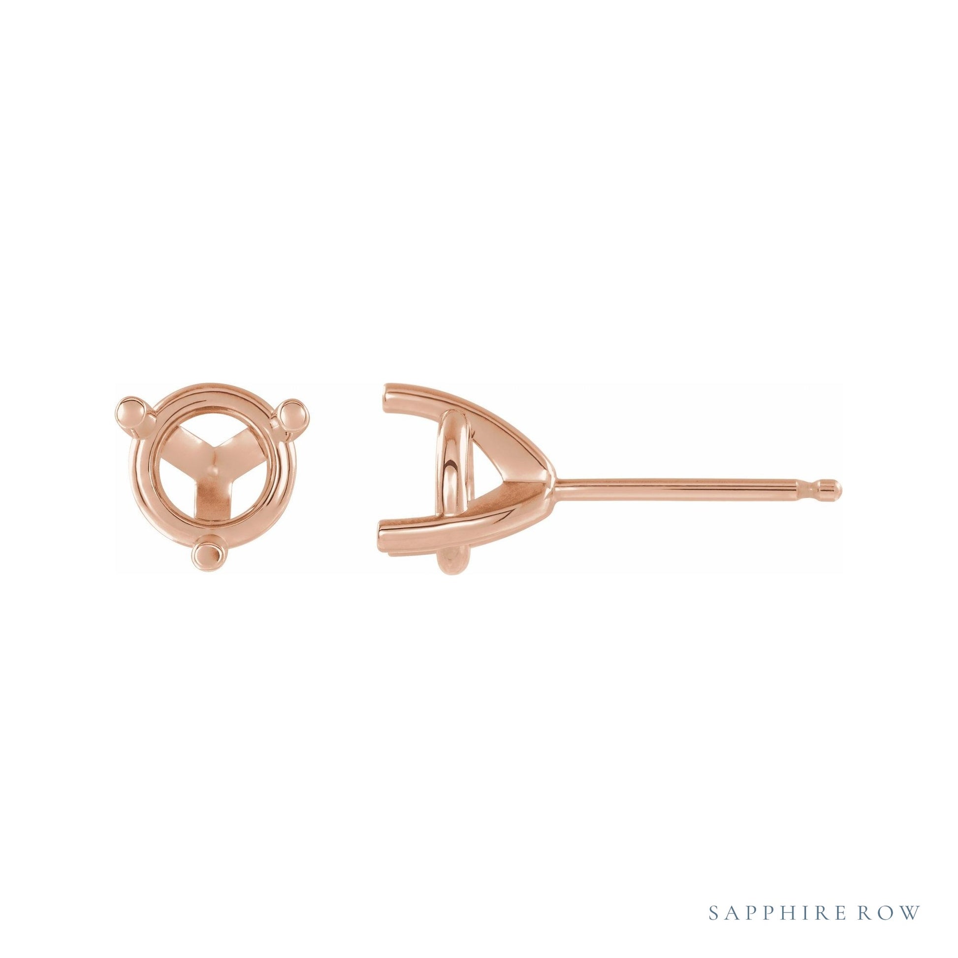 Sapphire Row Round 3-Prong Stud Earrings setting in 14K Rose Gold, shown with a center stone (sold separately)