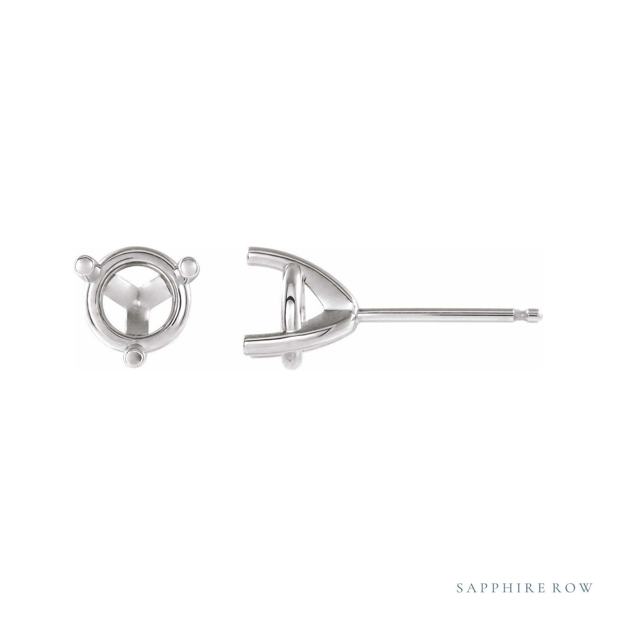 Sapphire Row Round 3-Prong Stud Earrings setting in 14K White Gold, shown with a center stone (sold separately)