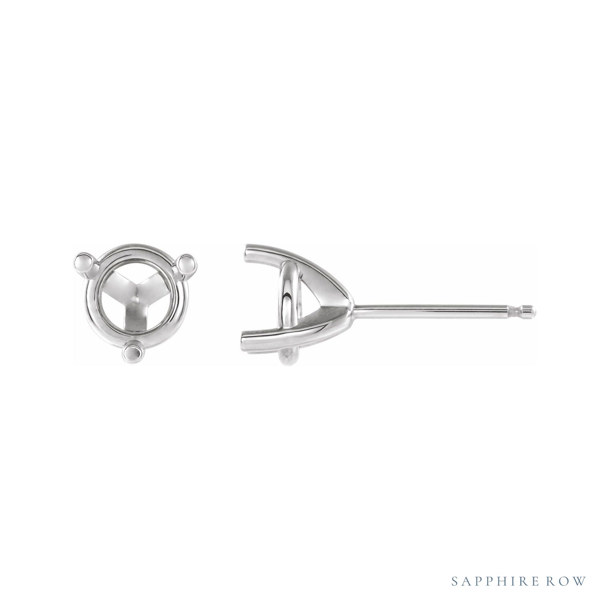 Sapphire Row Round 3-Prong Stud Earrings setting in Platinum, shown with a center stone (sold separately)