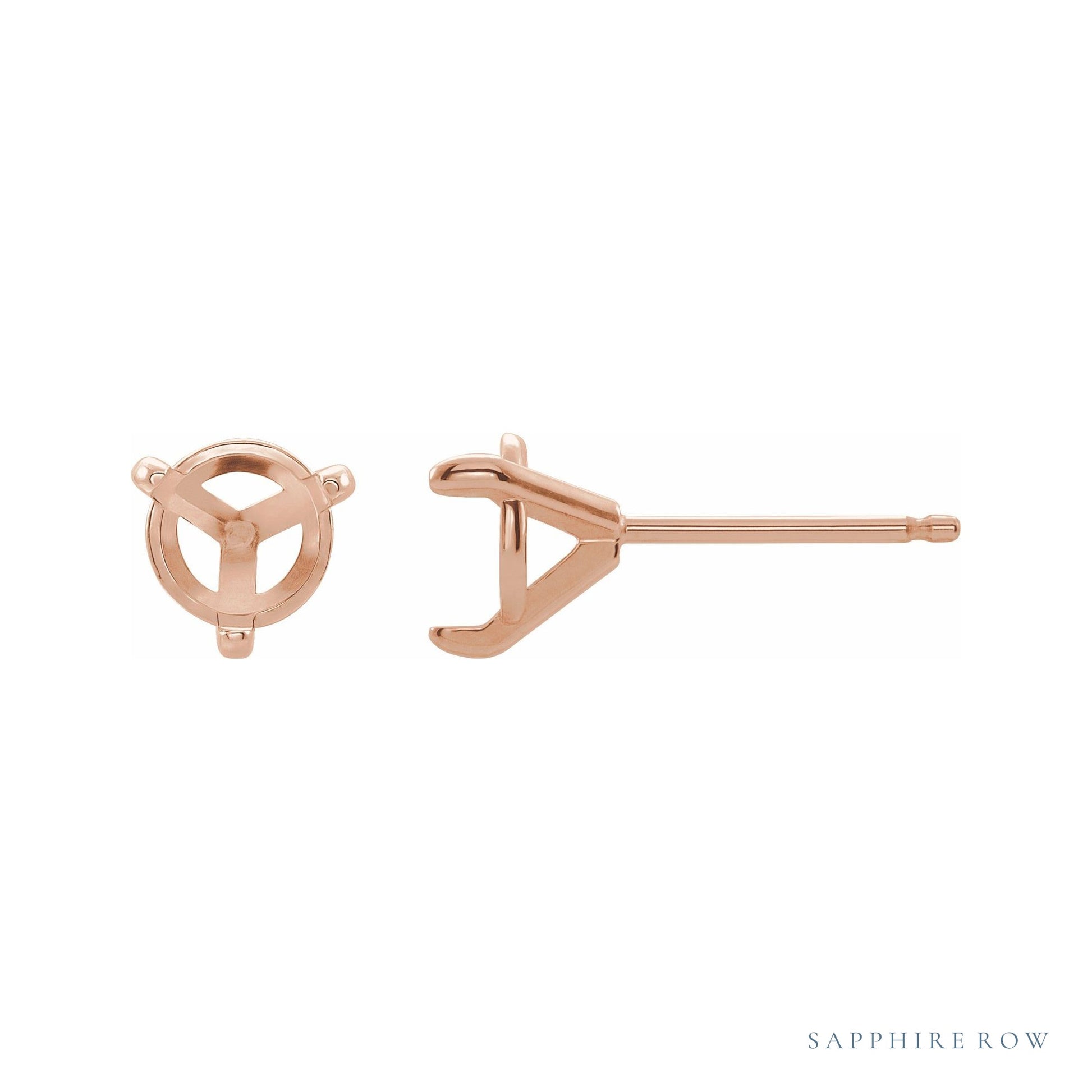 Sapphire Row Round 3-Prong Claw Cocktail-Style Stud Earrings setting in 14K Rose Gold, shown with a center stone (sold separately)