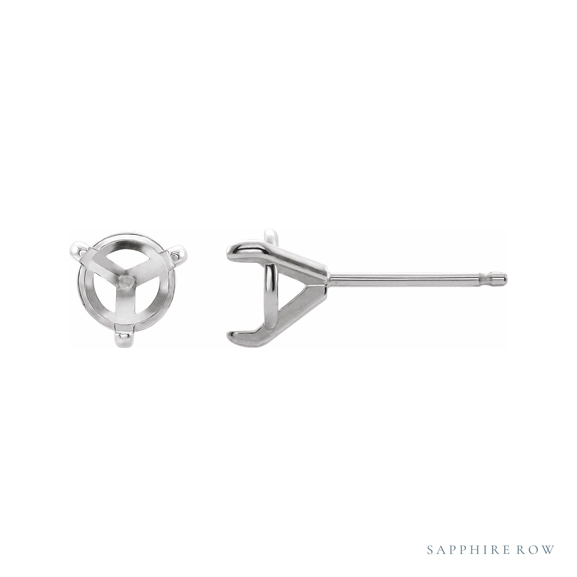 Sapphire Row Round 3-Prong Claw Cocktail-Style Stud Earrings setting in 14K White Gold, shown with a center stone (sold separately)