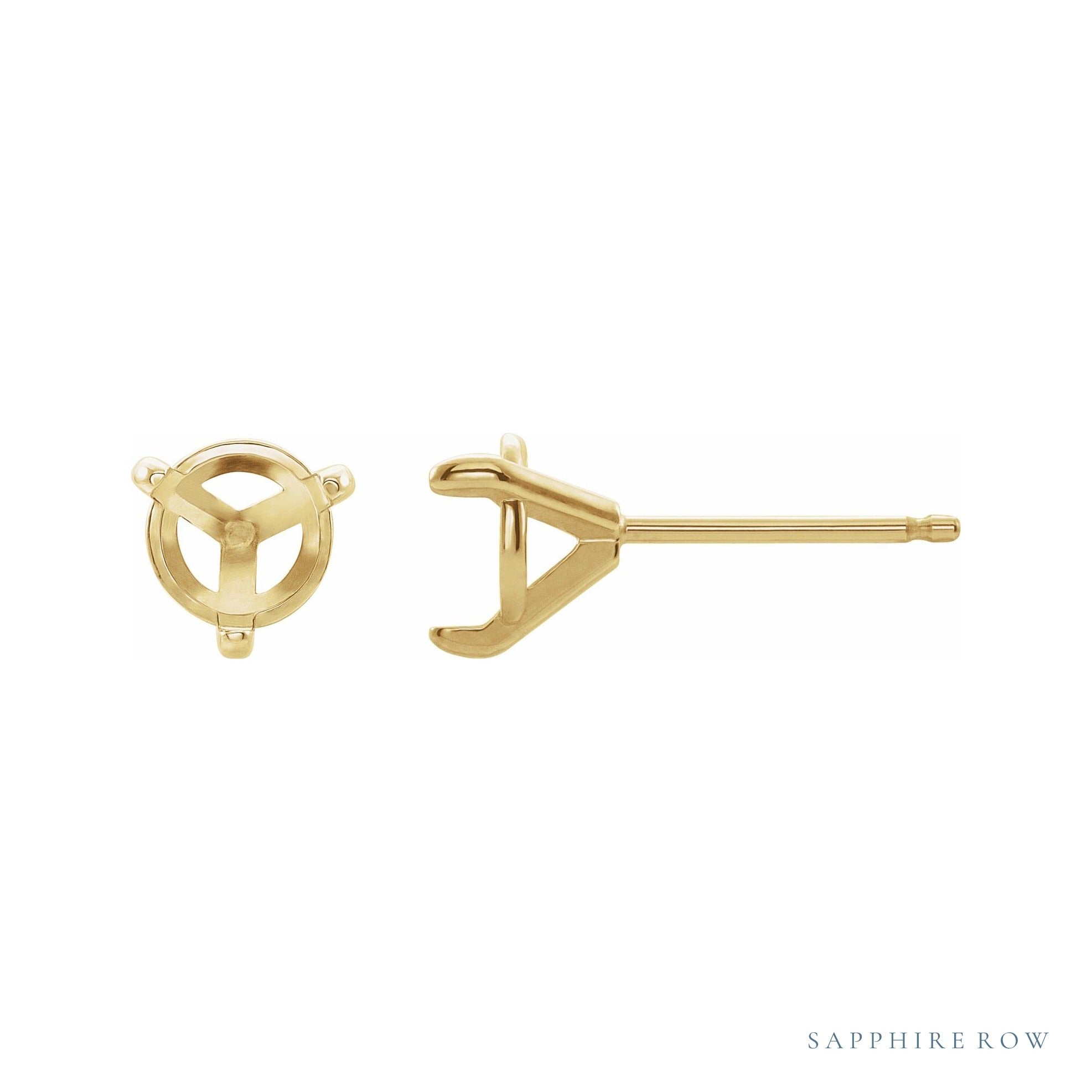 Sapphire Row Round 3-Prong Claw Cocktail-Style Stud Earrings setting in 14K Yellow Gold, shown with a center stone (sold separately)
