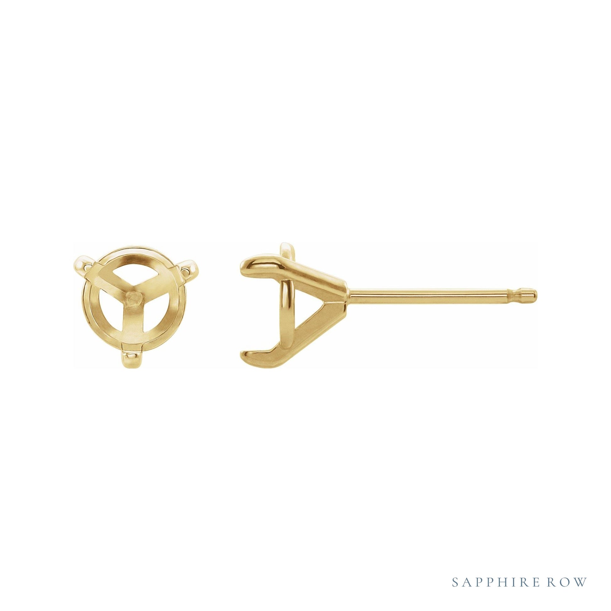 Sapphire Row Round 3-Prong Claw Cocktail-Style Stud Earrings setting in 14K Yellow Gold, shown with a center stone (sold separately)