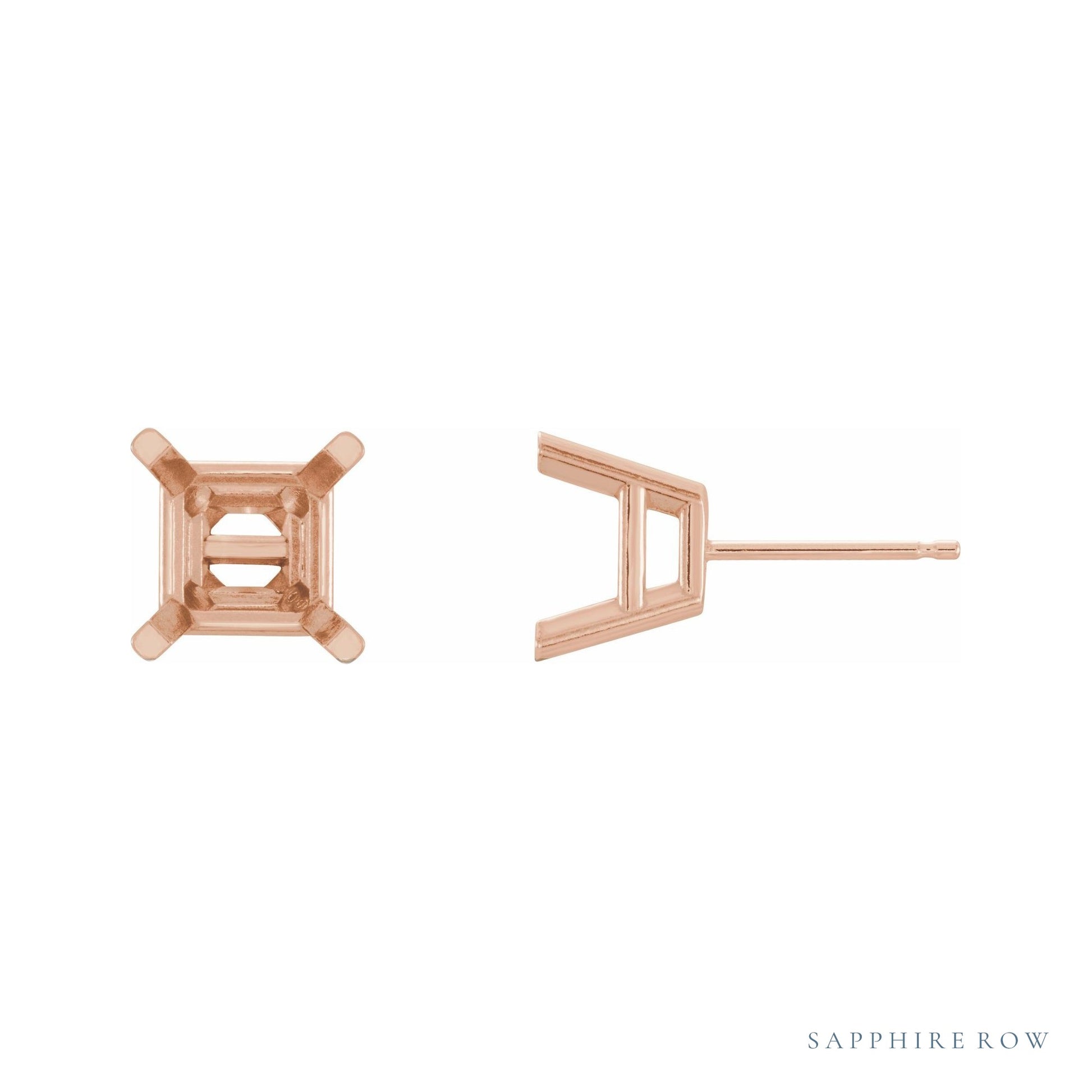 Sapphire Row Square 4-Prong Lightweight Stud Earrings setting in 14K Rose Gold, shown with a center stone (sold separately)