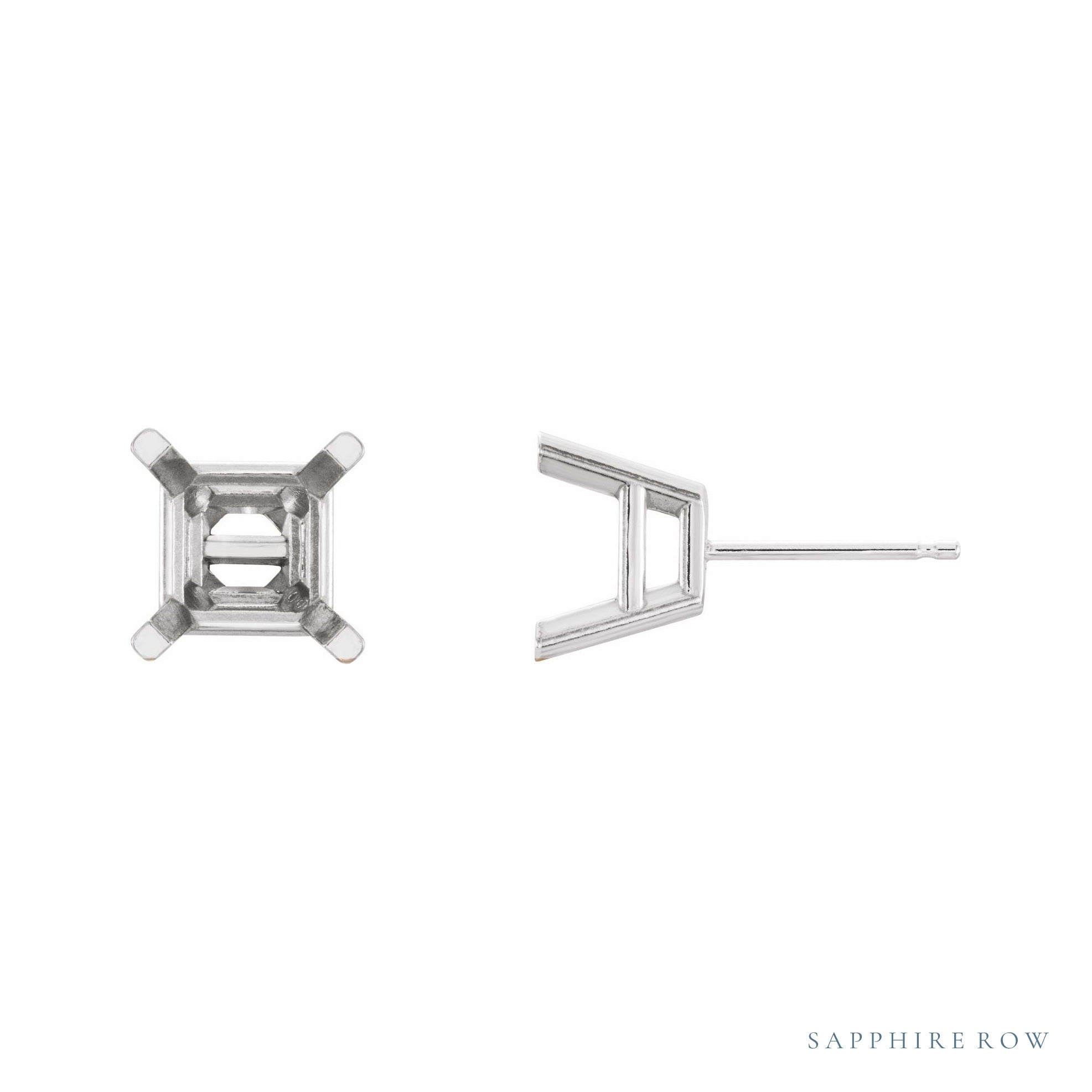 Sapphire Row Square 4-Prong Lightweight Stud Earrings setting in 14K White Gold, shown with a center stone (sold separately)