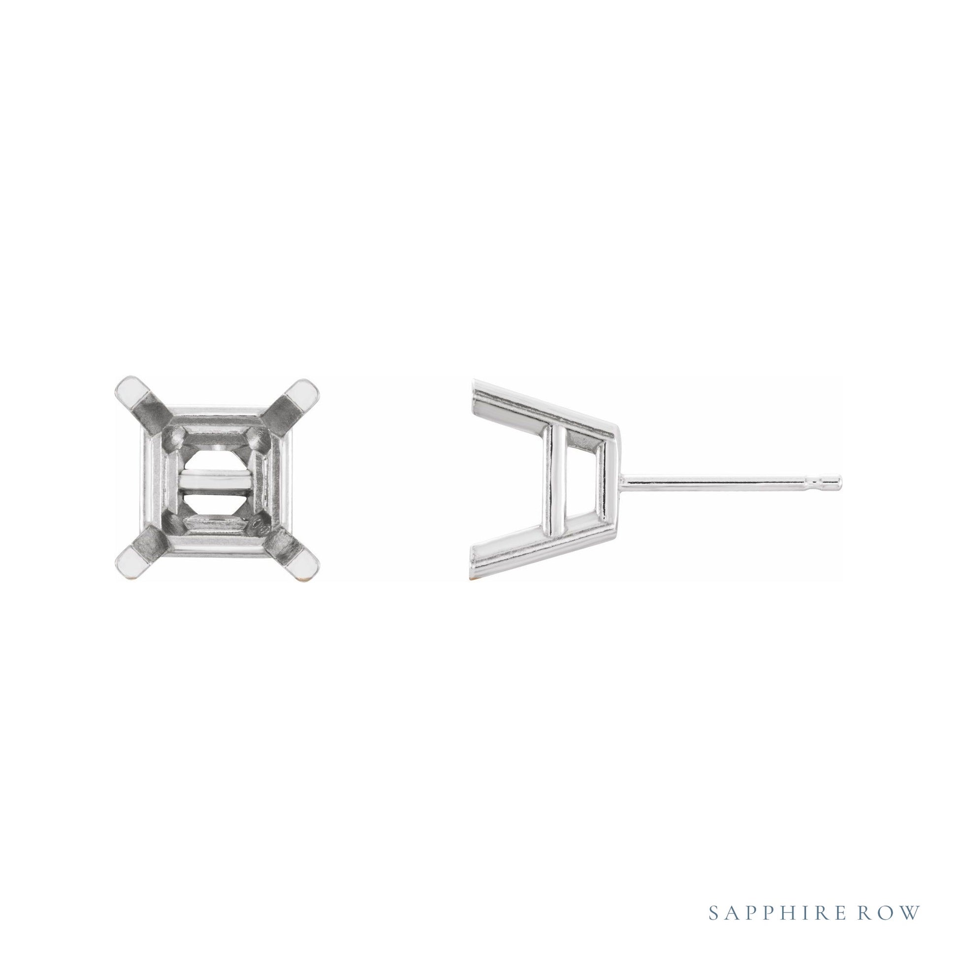 Sapphire Row Square 4-Prong Lightweight Stud Earrings setting in 14K White Gold, shown with a center stone (sold separately)