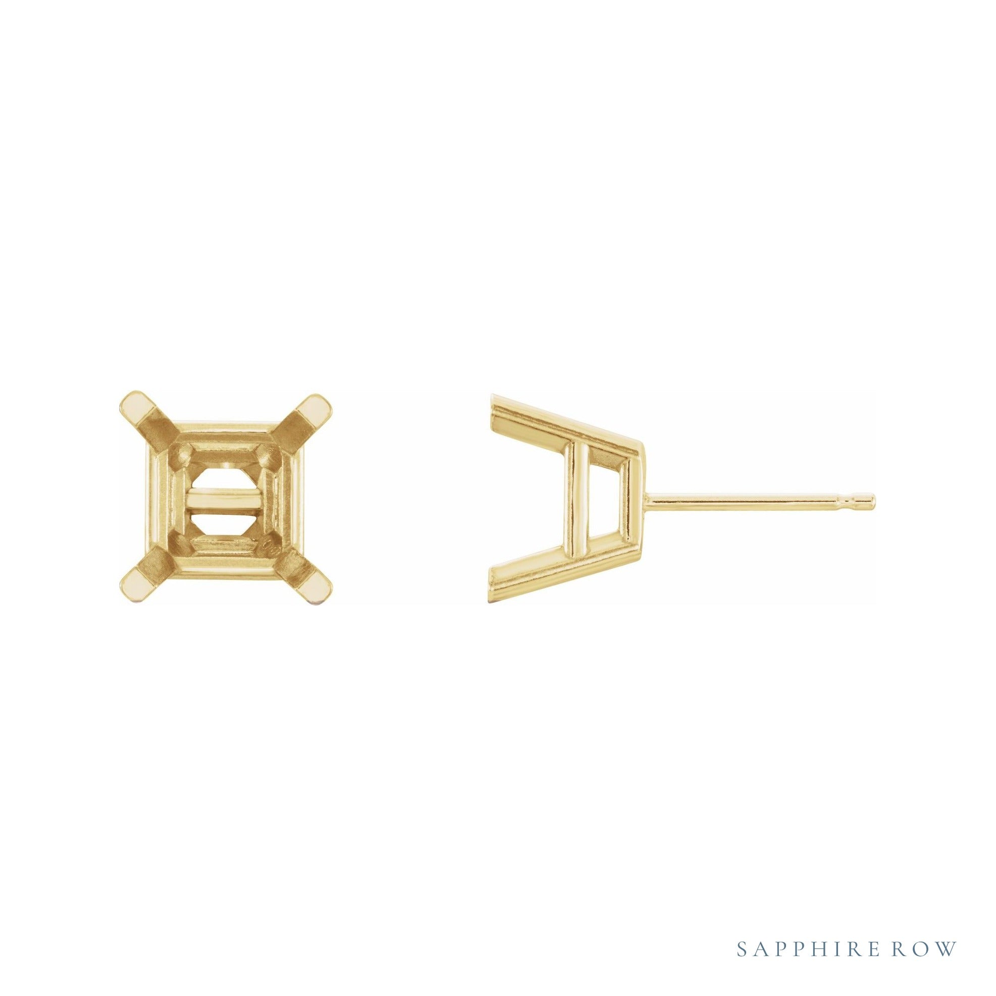 Sapphire Row Square 4-Prong Lightweight Stud Earrings setting in 14K Yellow Gold, shown with a center stone (sold separately)