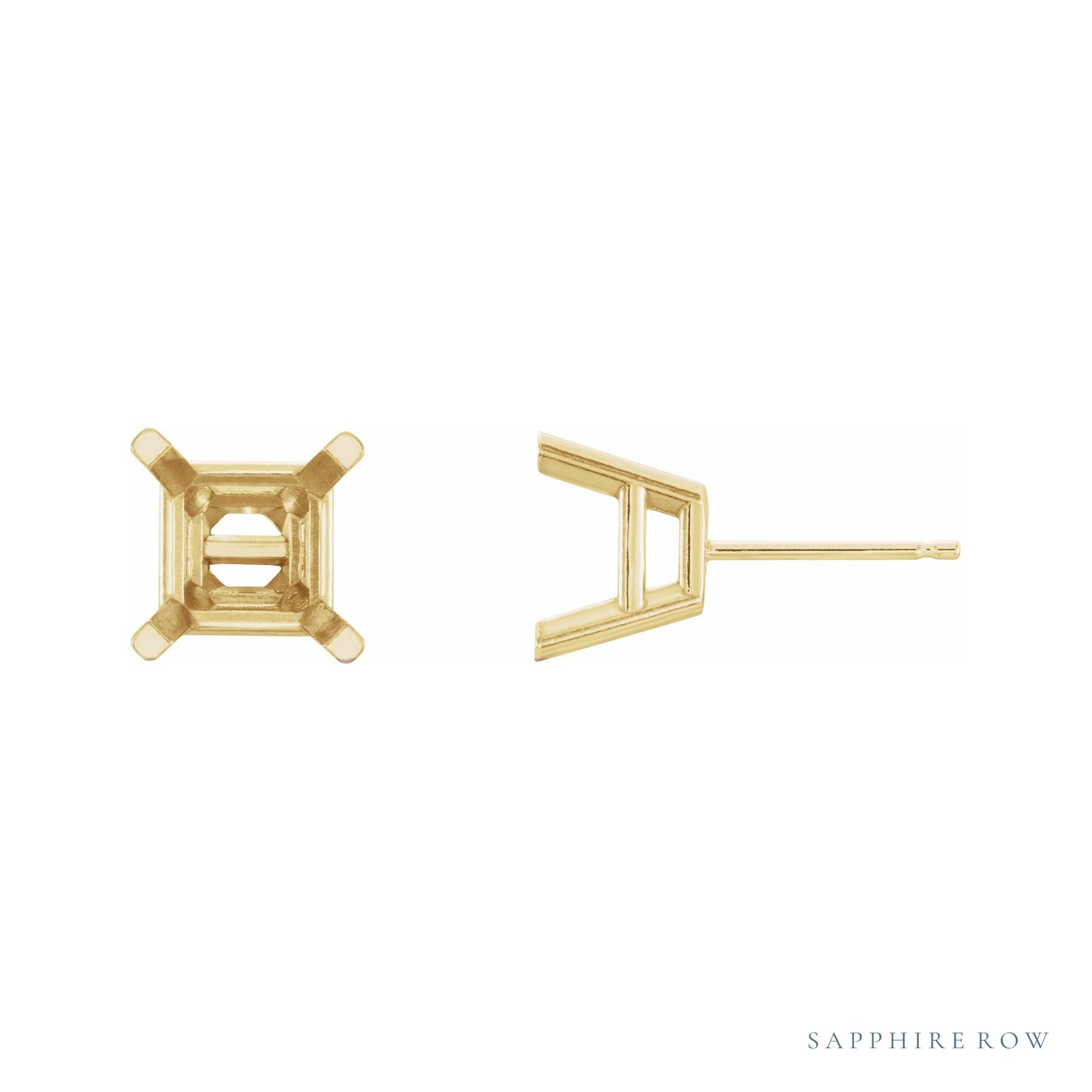 Sapphire Row Square 4-Prong Lightweight Stud Earrings setting in 14K Yellow Gold, shown with a center stone (sold separately)