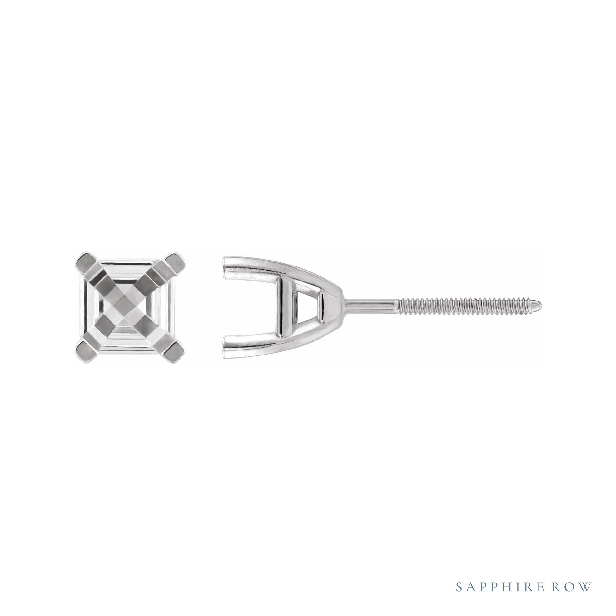 Sapphire Row Asscher 4-Prong Stud Earrings setting in 14K White Gold, shown with a center stone (sold separately)