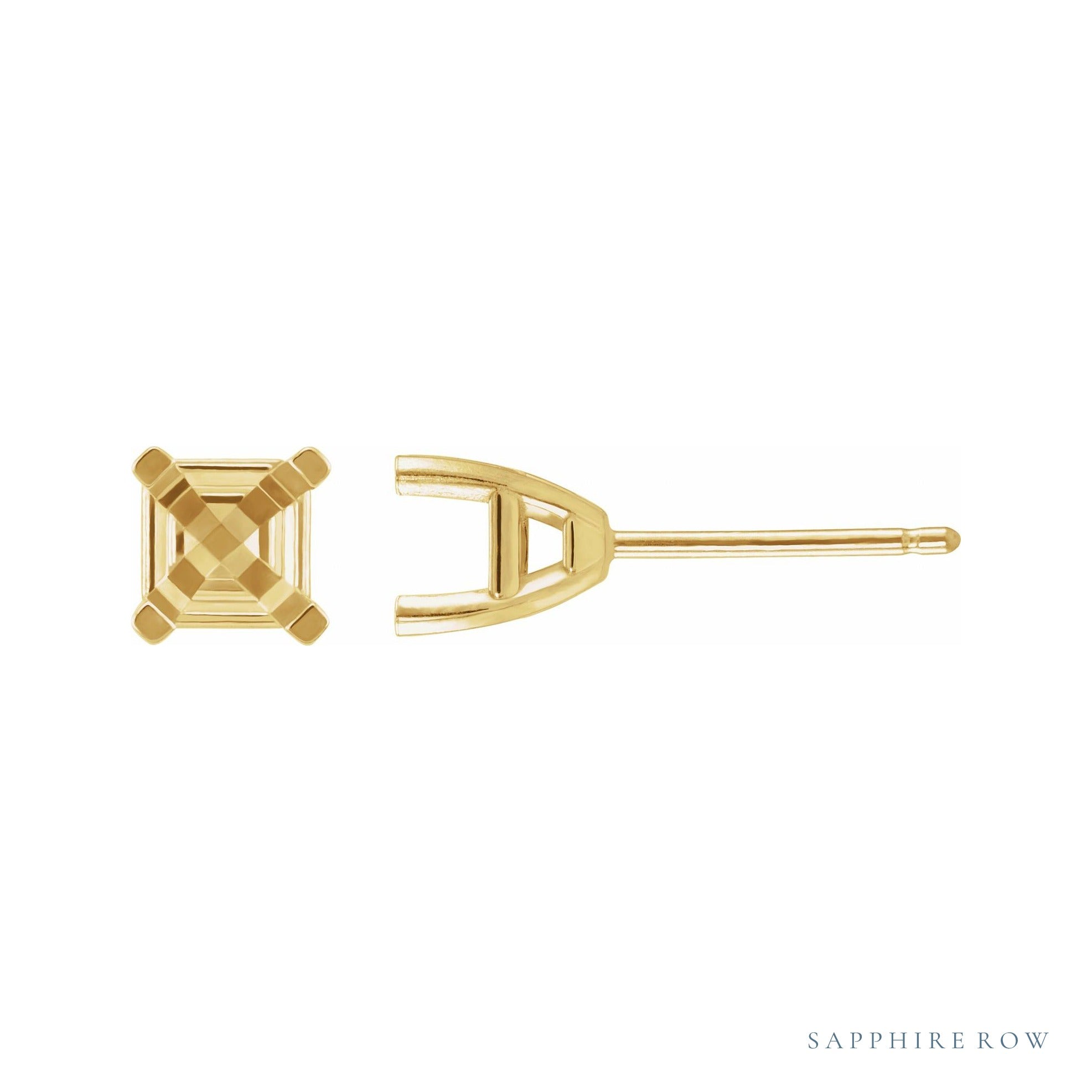 Sapphire Row Asscher 4-Prong Stud Earrings setting in 14K Yellow Gold, shown with a center stone (sold separately)