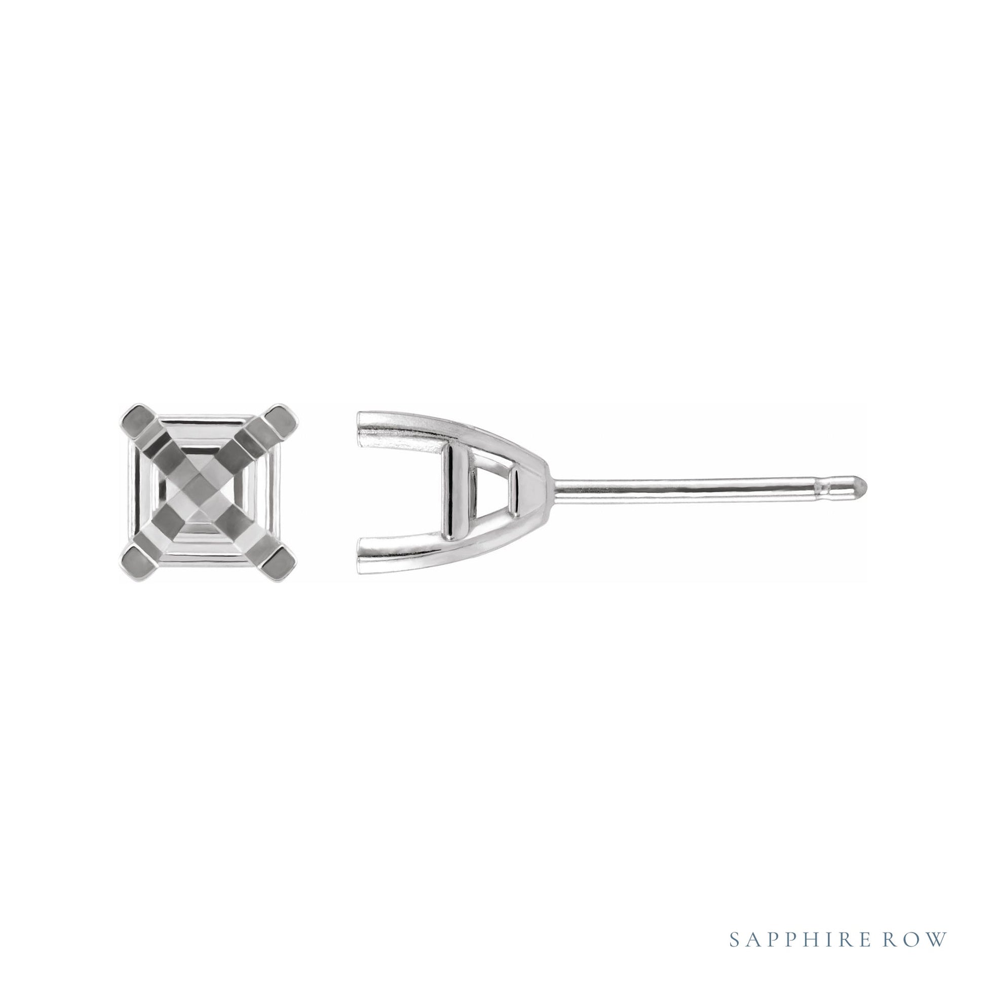 Sapphire Row Asscher 4-Prong Stud Earrings setting in Platinum, shown with a center stone (sold separately)