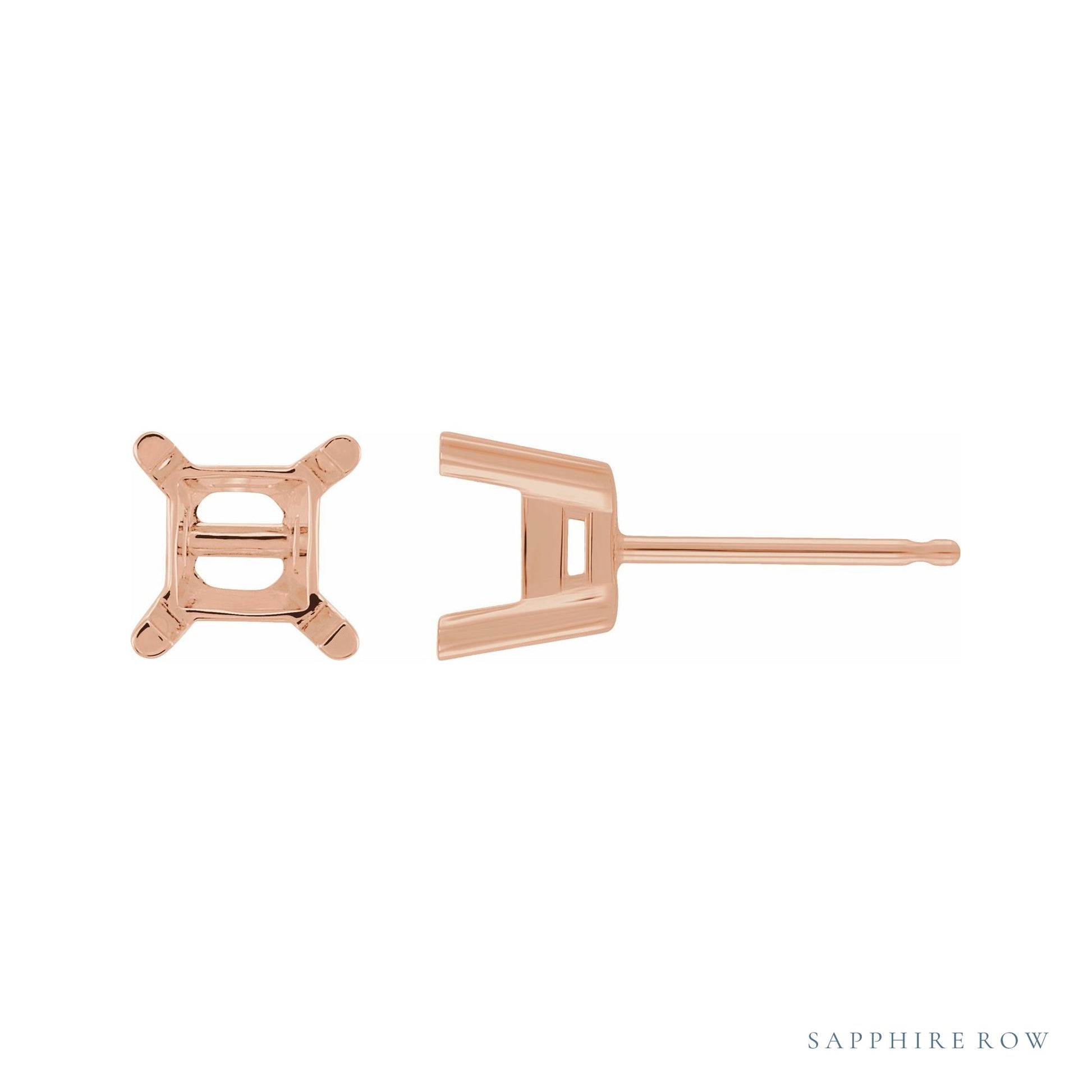 Sapphire Row Square 4-Prong Stud Earrings setting in 14K Rose Gold, shown with a center stone (sold separately)