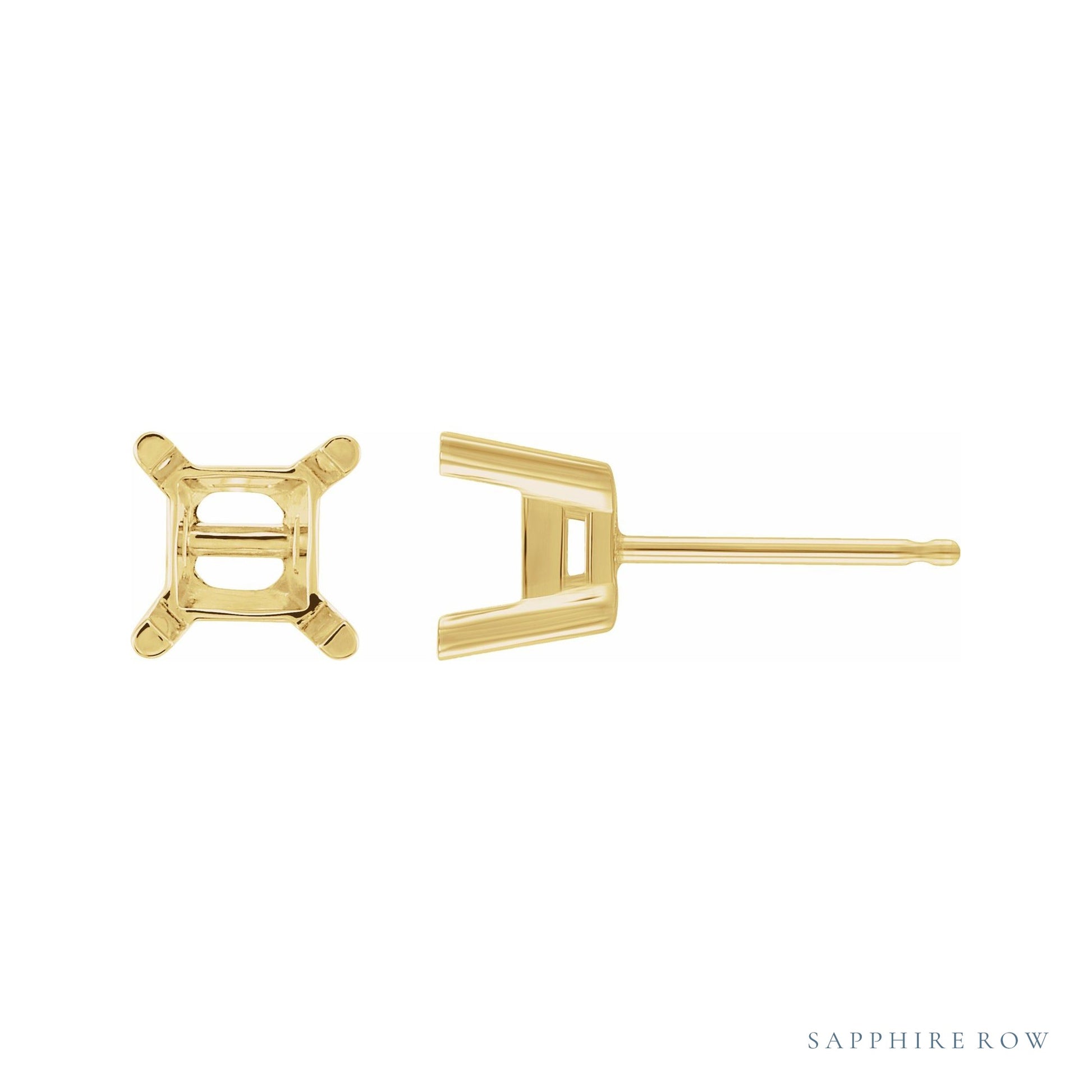 Sapphire Row Square 4-Prong Stud Earrings setting in 14K Yellow Gold, shown with a center stone (sold separately)